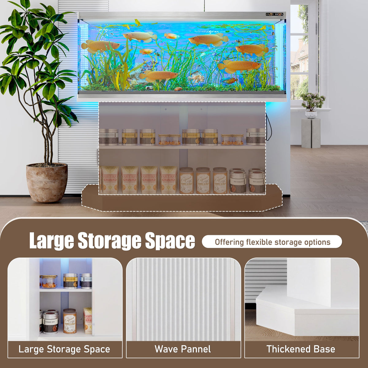 Roomfitters Modern 55-75 Gallon Heavy Duty Aquarium Stand with Moisture Resistant Cabinet Storage White Roomfitters