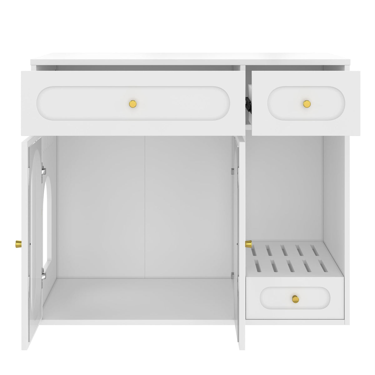 Roomfitters White Chic Sideboard Style Cat Litter Box Enclosure Cabinet with App Controlled LED Lighting Roomfitters