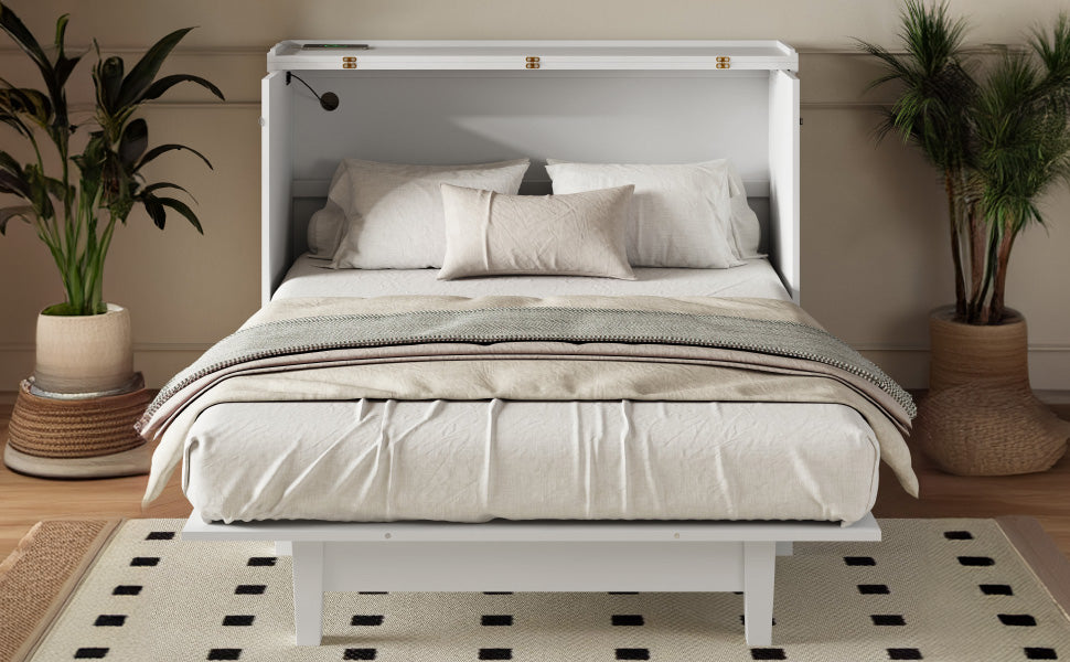 variant-group:rf-n701bs701p170501k|Roomfitters Full Size Murphy Bed Cabinet with Charging Station and Storage Drawer, Freestanding Fold Out Guest Bed, White
