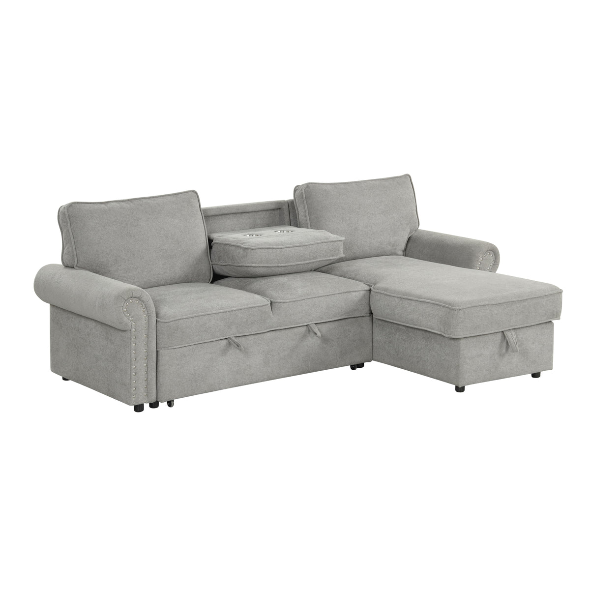variant-group:rf-n711wy000466aae|Roomfitters 95" Convertible Sectional Sleeper Sofa L-Shaped Couch with Storage Chaise and Pull Out Bed for Living Room, Grey