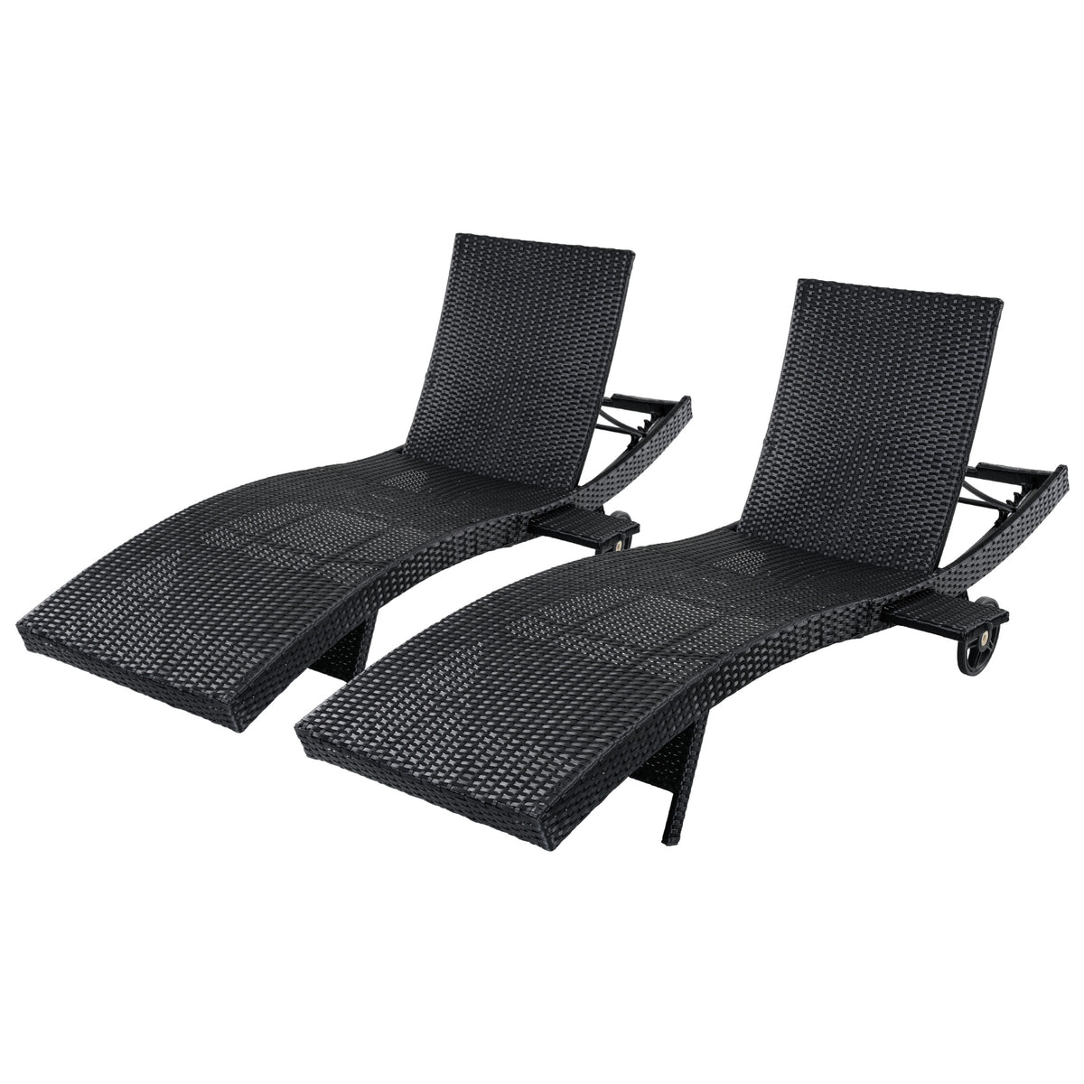 variant-group:rf-n707p395515b|Roomfitters 80"W Patio Chaise Lounge Chairs Set of 2 with Wheels, Folding Table, Adjustable Rattan Loungers, Black