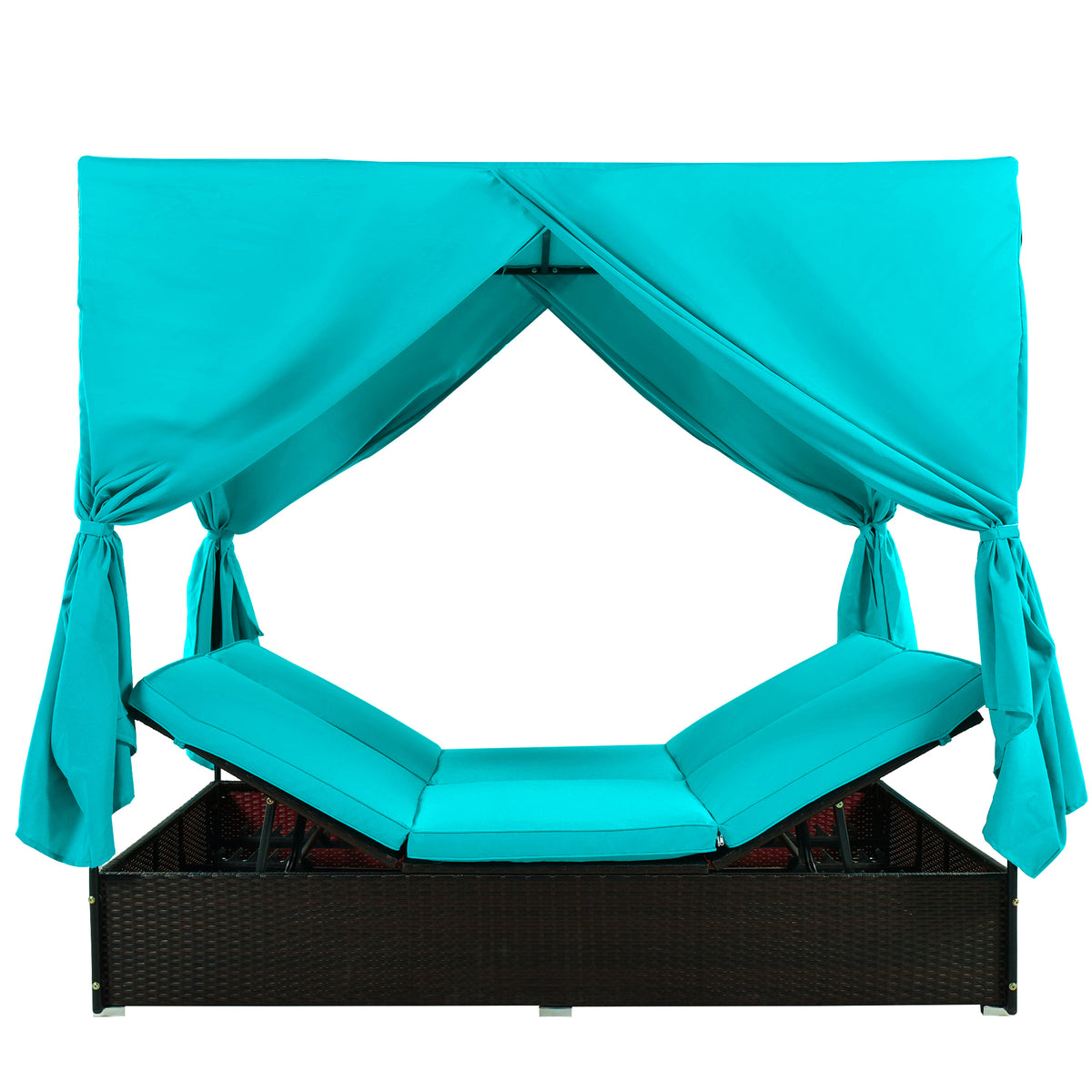 variant-group:rf-n711wy000476aac|Roomfitters Luxury Cabana Blue Outdoor Double Chaise Lounge Patio Daybed, Privacy Curtains, Adjustable Reclining
