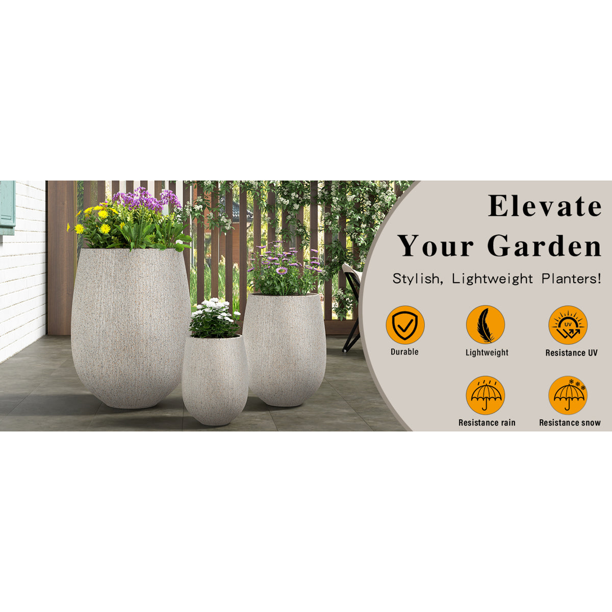 variant-group:rf-n711p406659e|Roomfitters Modern Egg-Shaped MGO Planter Set, 3-Piece Textured Faux Stone Flower Pots, Grey Patio Garden Urns
