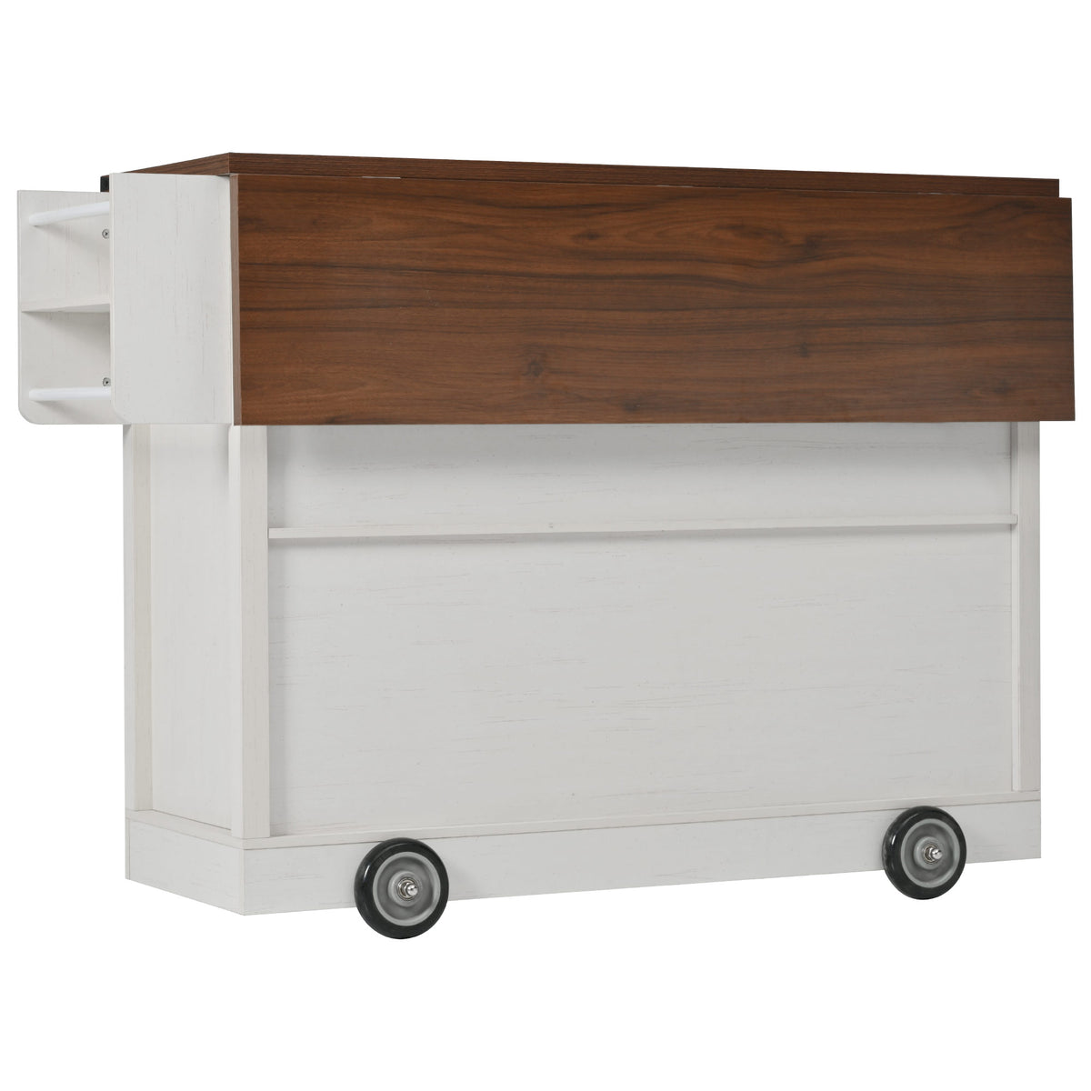 variant-group:rf-n707p349814w|Roomfitters 54" Farmhouse Kitchen Island with Drop Leaf, Power Outlet, Wine Rack, 2 Drawers, 2 Doors, White