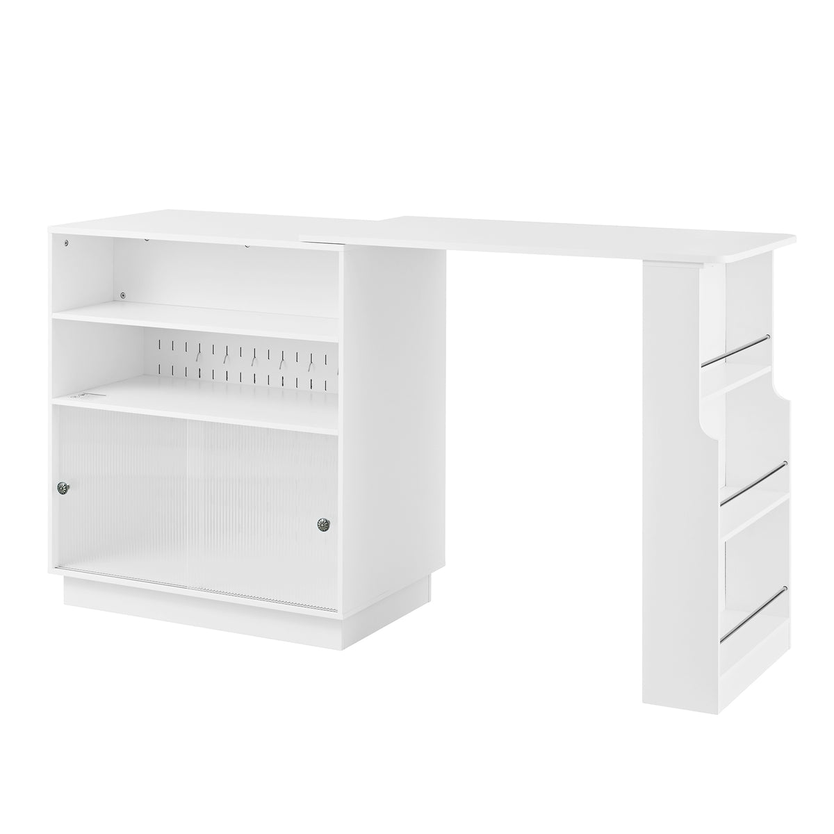 variant-group:rf-n711p437809k|Roomfitters White MDF Counter Height Kitchen Island Sideboard Cabinet, Extendable Table, Acrylic Sliding Doors