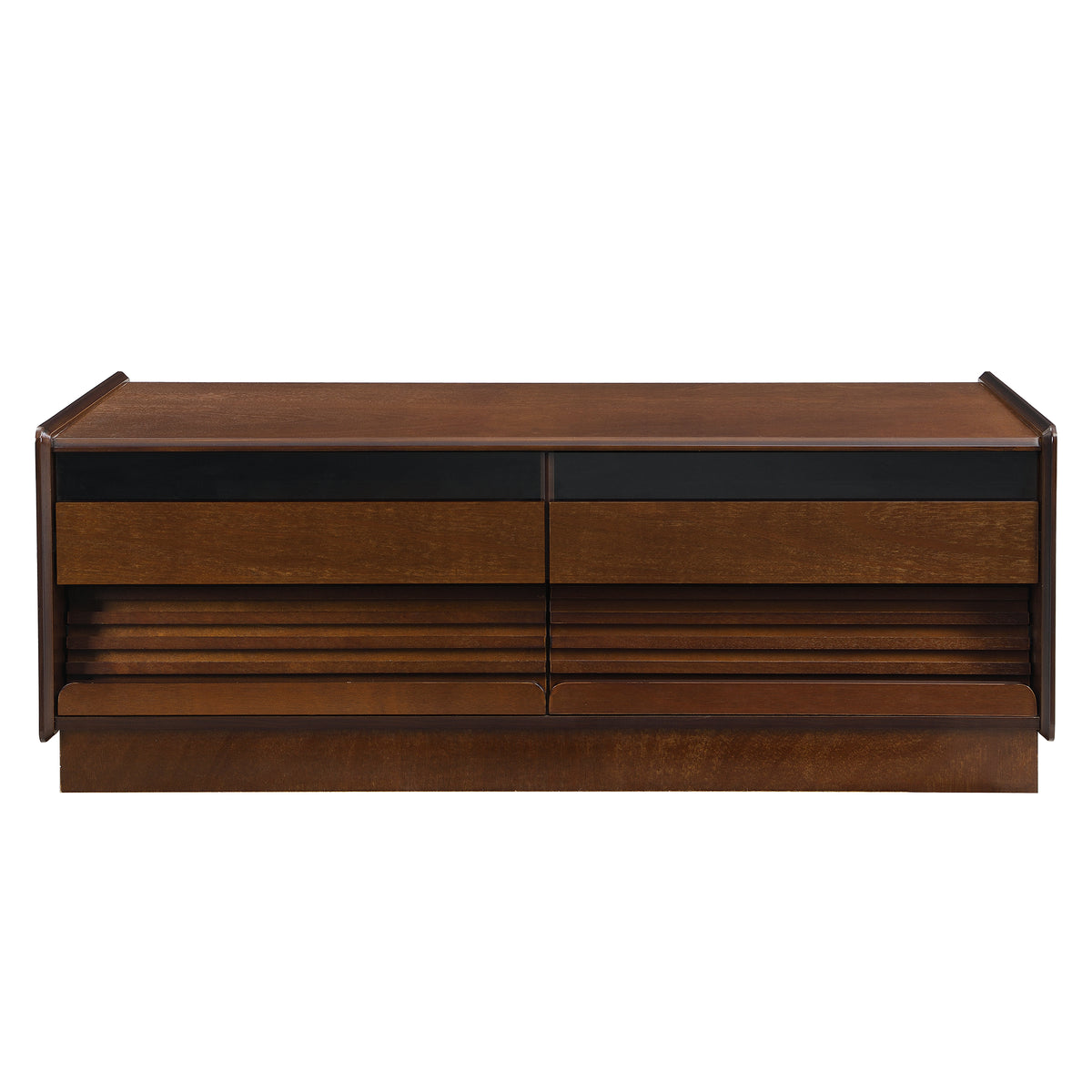 variant-group:rf-n724p286421d|Roomfitters Rectangle Coffee Table with Fluted Style, 4 Storage Compartments and Glass Display Shelves, Brown