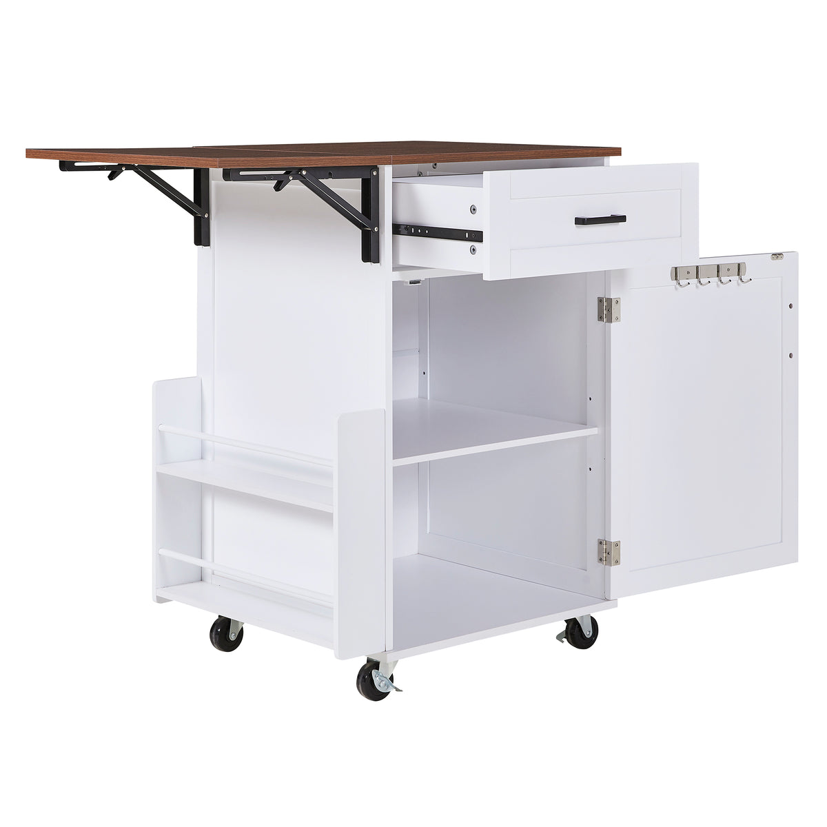 variant-group:rf-n707p404539w|Roomfitters 39.3" Kitchen Island with Drop Leaf, Rolling Kitchen Cart with Storage Drawer and Spice Rack, Modern Style, White
