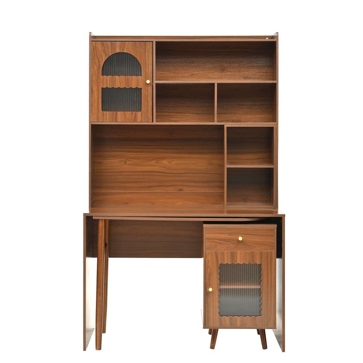 variant-group:rf-n733s363716d|Roomfitters Rotating L-Shaped Computer Desk with Shelves and Storage, 90° Swivel Office Writing Desk, Walnut