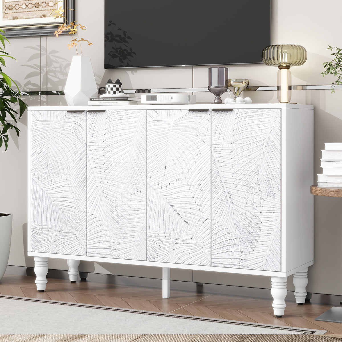 variant-group:rf-n724p233372k|Roomfitters Modern TV Stand for up to 43 Inch TV, Entertainment Console with Storage Compartments and Wood Legs, White