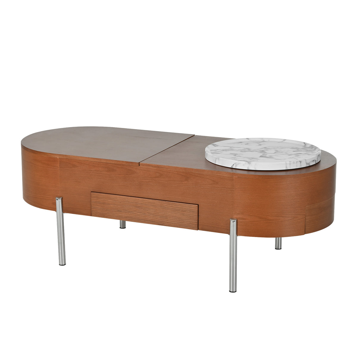 variant-group:rf-n724p228920d|Roomfitters Lift Top Oval Coffee Table with Rotating Marble Tray and Hidden Compartment, Brown