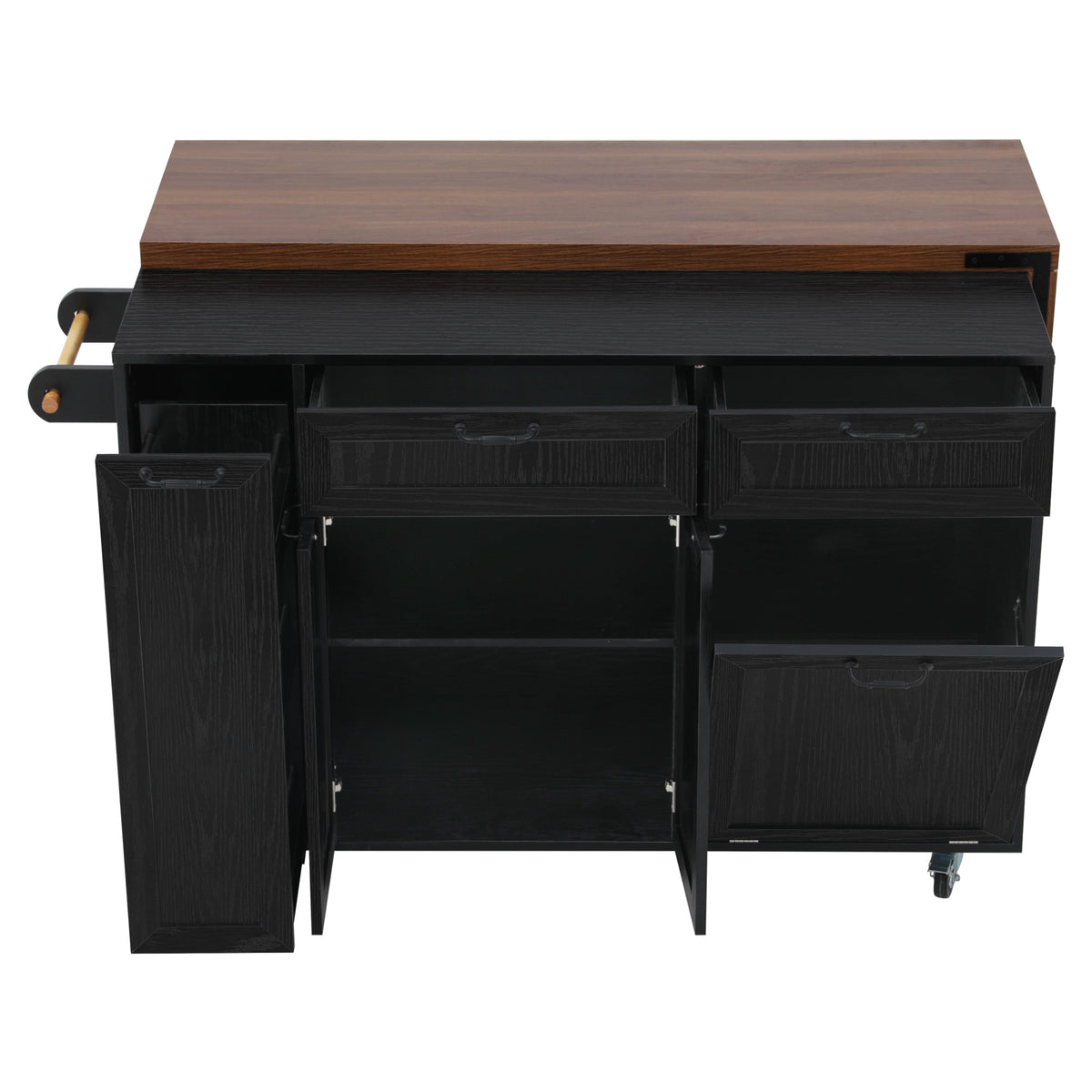 variant-group:rf-n707s000026b|Roomfitters 102.3" Kitchen Island with Tilt Out Trash Can Cabinet, Rolling Storage Cart, Slide-out Spice Rack, Black