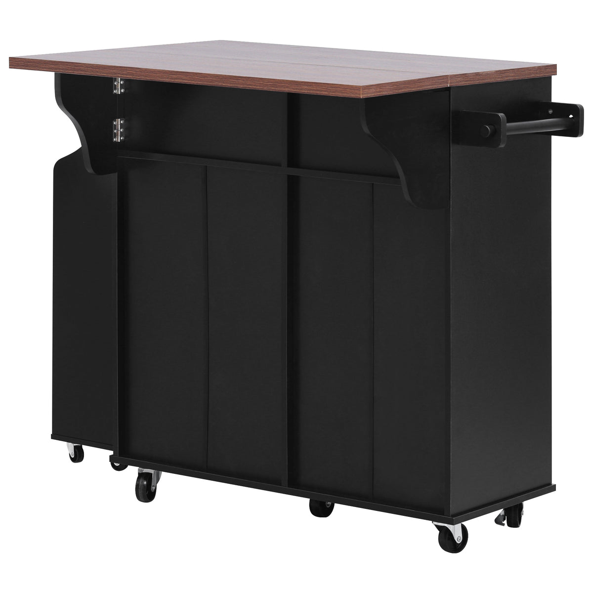 variant-group:rf-n707p307296b|Roomfitters 47.2" Farmhouse Kitchen Island with Drop Leaf, Tilt Trash Can Cabinet, Removable Mobile Side Racks, Black