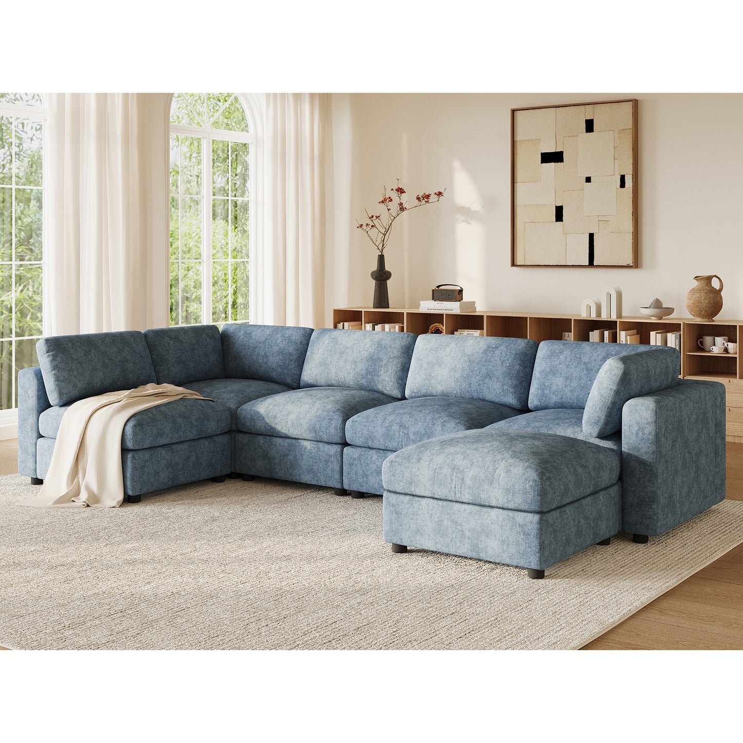variant-group:rf-n723s9792k|Roomfitters 129 Inch Oversized U-Shaped Modular Sectional Sofa, Large Upholstered Living Room Seating Couch Furniture, Blue