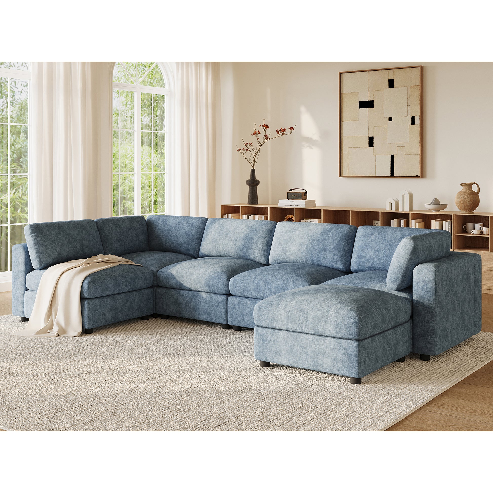 variant-group:rf-n723s9792k|Roomfitters 129 Inch Oversized U-Shaped Modular Sectional Sofa, Large Upholstered Living Room Seating Couch Furniture, Blue
