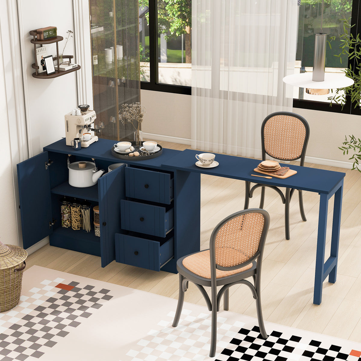 variant-group:rf-n711p334768v|Roomfitters Extendable Sideboard Buffet Cabinet with Storage, Multifunctional Console Table for Dining Room, Navy Blue