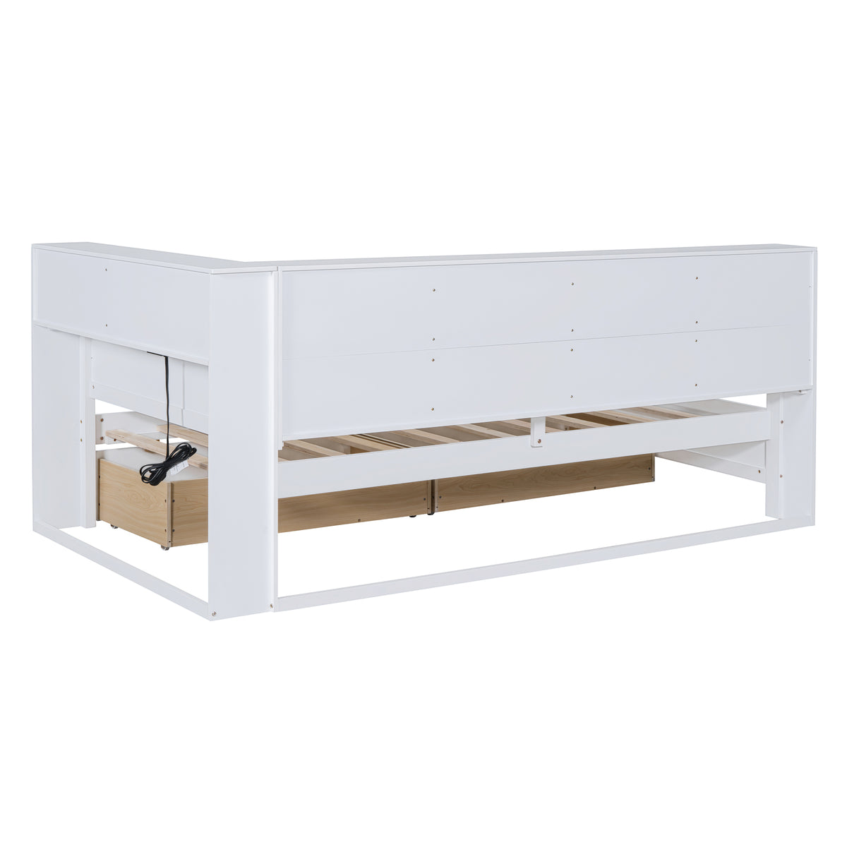 variant-group:rf-n733s347768k|Roomfitters Wooden Twin Daybed with Underbed Storage, Built-In Shelf & USB Charging Ports, White