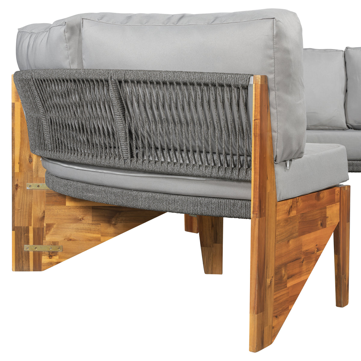 variant-group:rf-n711wy000468aae|Roomfitters 3-Piece Outdoor Sofa Set for 6, Half-Moon Patio Conversation Set, Grey Cushions, Rope Woven Steel Sectional