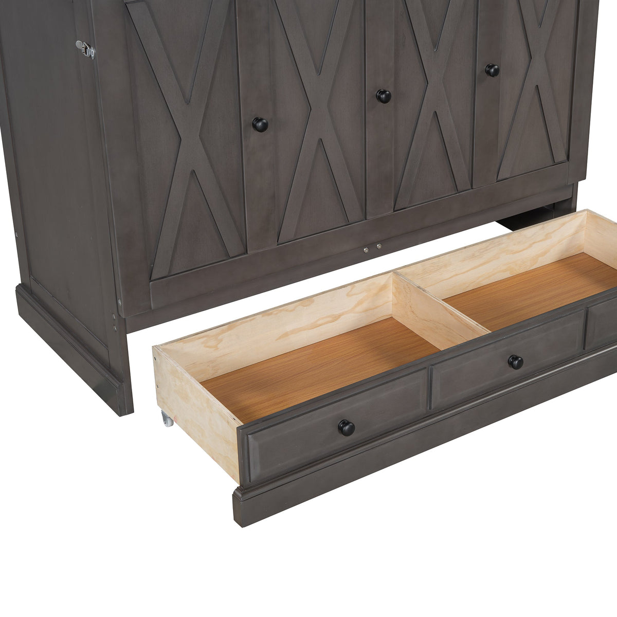 Roomfitters Full Size Solid Wood Murphy Bed Chest Cabinet, Farmhouse Wall Bed Charging Station Storage Drawer, Grey Roomfitters
