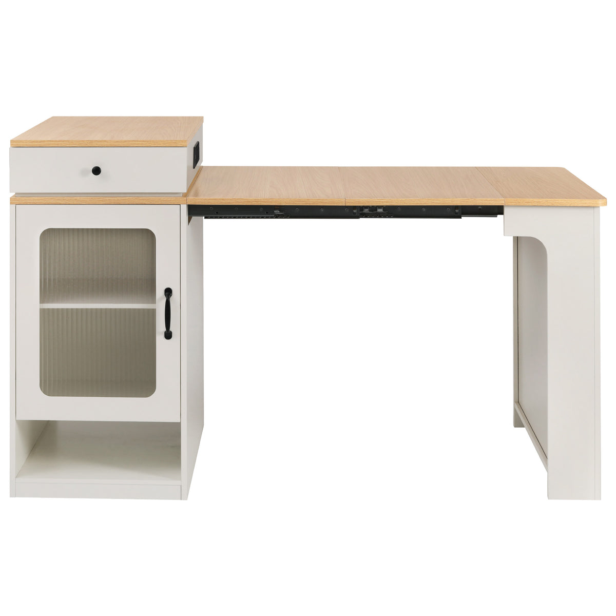 variant-group:rf-n707s000017w|Roomfitters 59.5" Kitchen Island with 41.8" Extendable Dining Table, Double-Sided Storage, Power Outlet, 2 Drawers, White