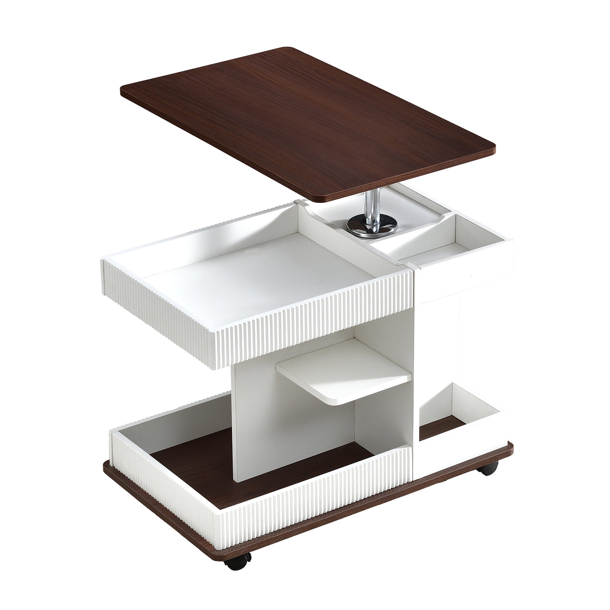 variant-group:rf-n724p292505k|Roomfitters Adjustable Sofa Side Table with Lift-Top, Rotating Surface and Storage on Wheels for Small Spaces, Brown