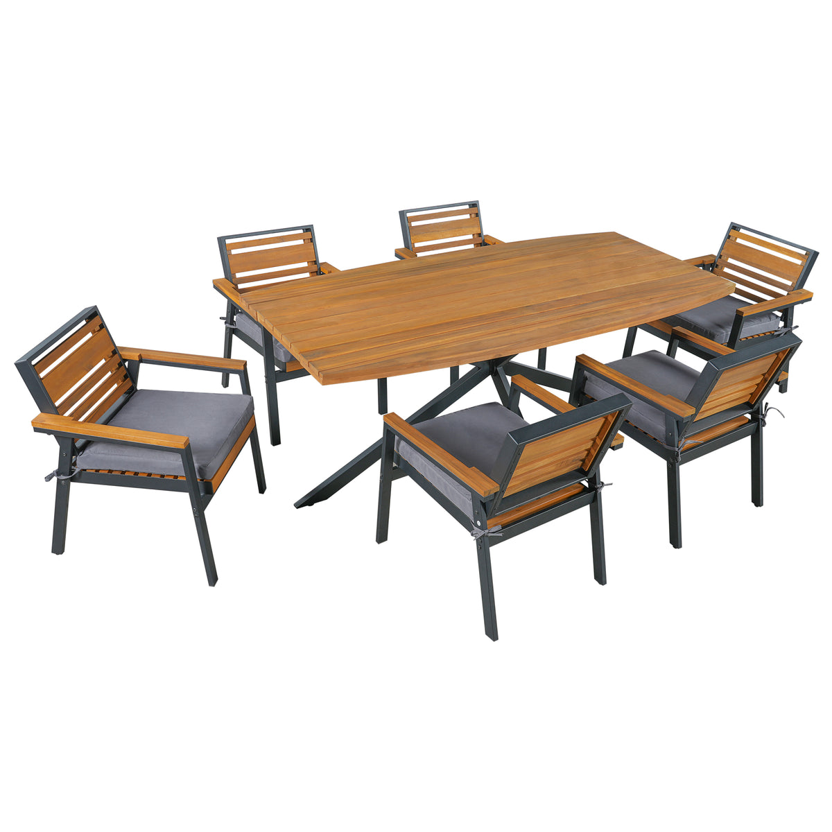 variant-group:rf-n704g201259e|Roomfitters Modern 7-Piece Patio Dining Set with Powder-Coated Iron Frame and Detachable Gray Cushions