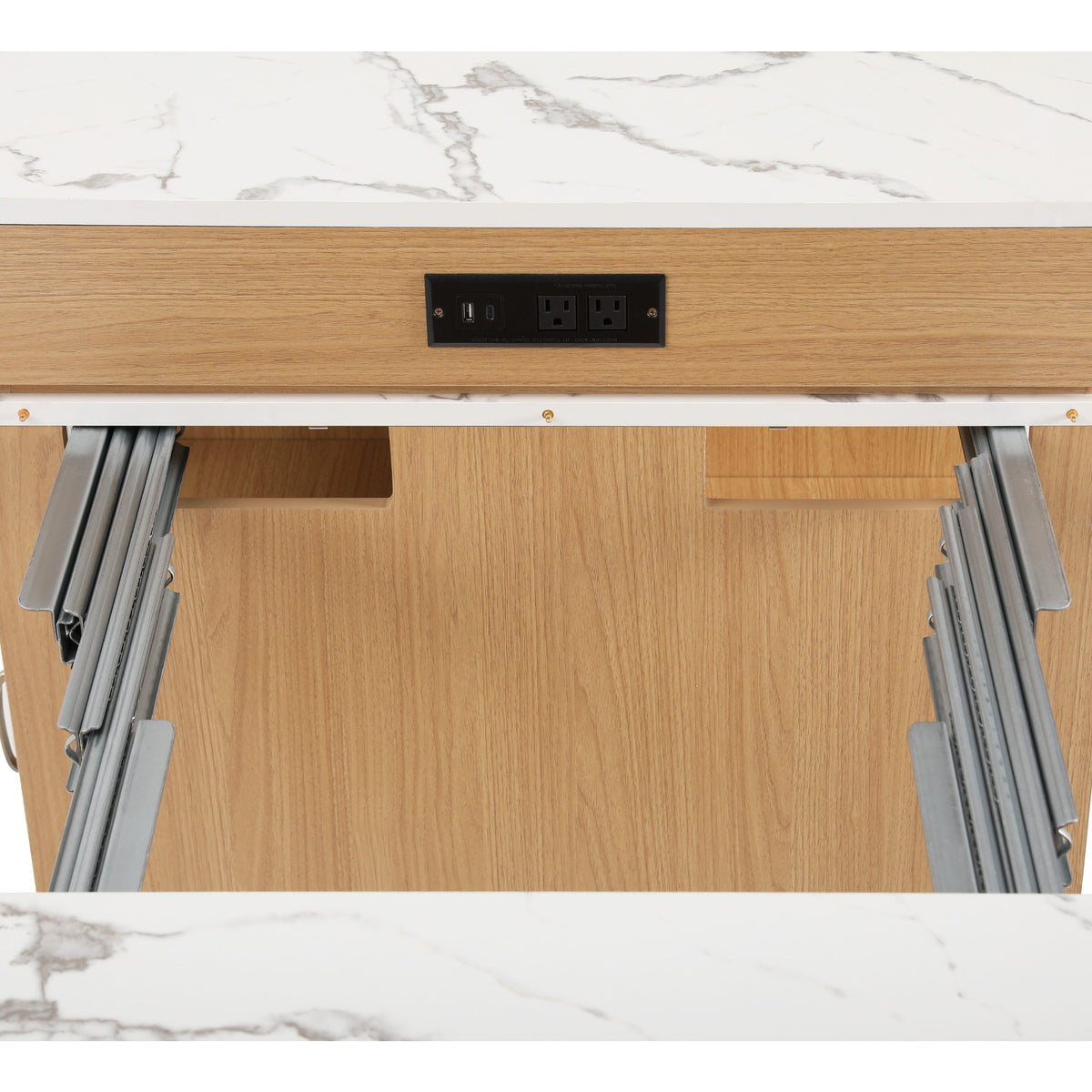 variant-group:rf-n707s000017y|Roomfitters 59.5" Kitchen Island with 41.8" Extendable Dining Table, Double-Sided Storage, Power Outlet, 2 Drawers, Natural