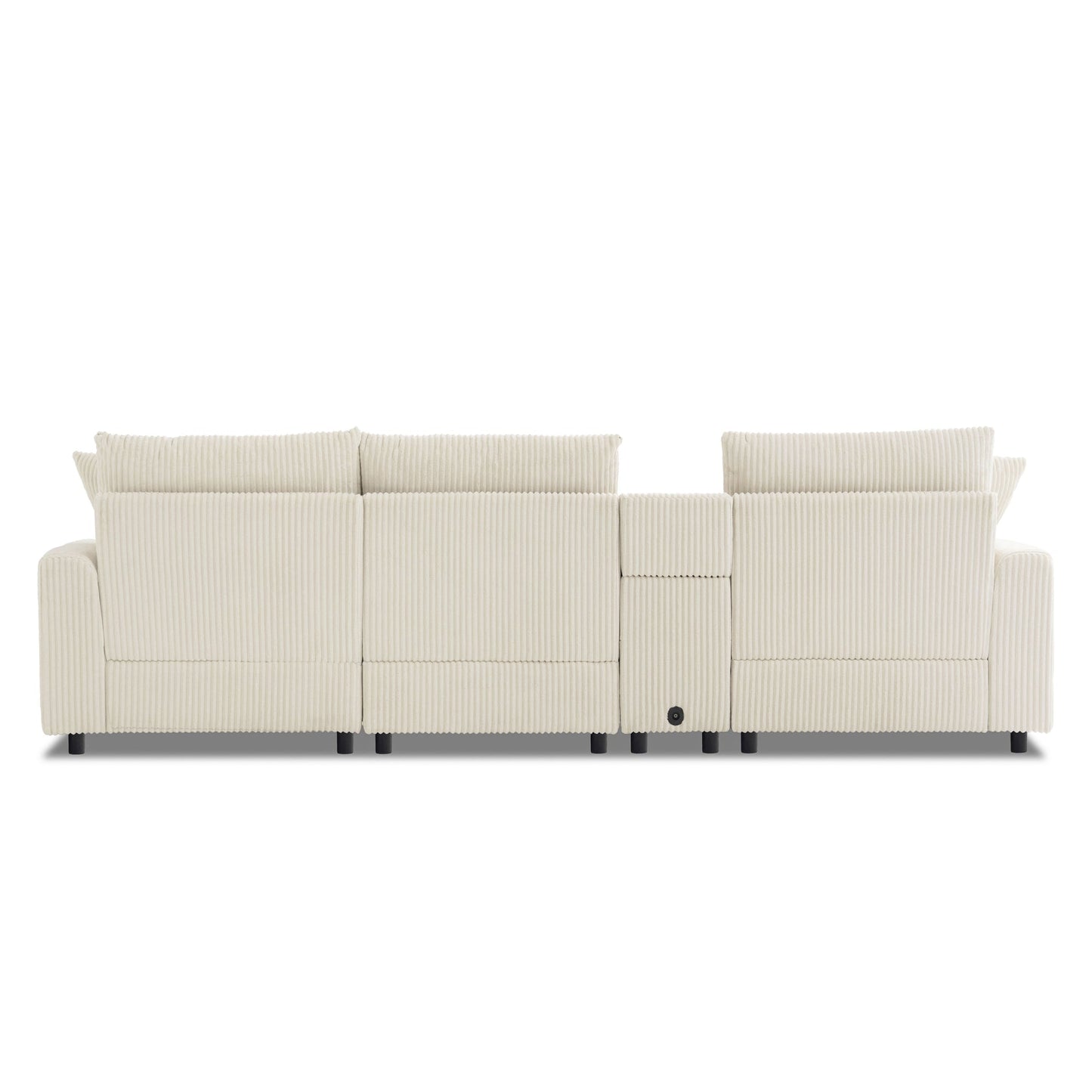 Roomfitters 112 Inch L-Shaped Modular Sectional Sofa with Bluetooth Speaker, Console and Cup Holders for Home, Cream Roomfitters