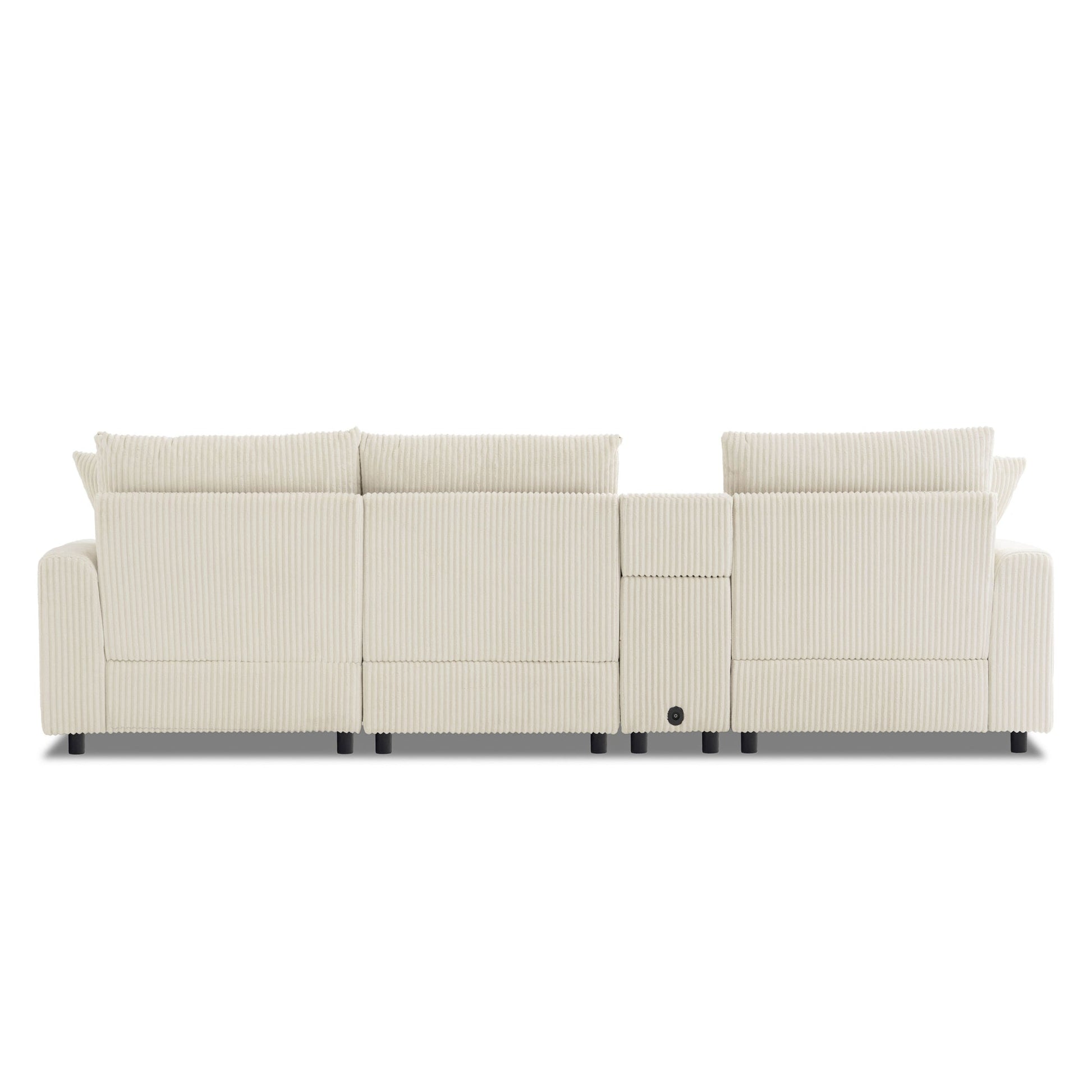 Roomfitters 112 Inch L-Shaped Modular Sectional Sofa with Bluetooth Speaker, Console and Cup Holders for Home, Cream Roomfitters