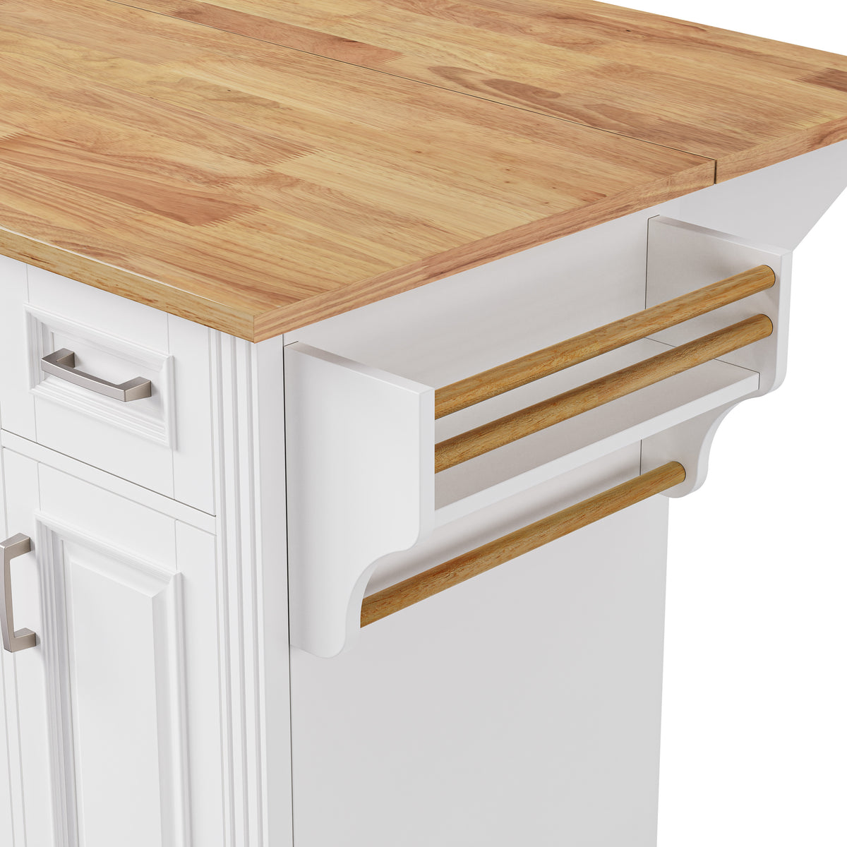 variant-group:rf-n707s195395w|Roomfitters 54" Kitchen Island with Wood Top, Rolling Storage Cabinet with 3 Drawers and 3 Doors, Spice Rack, White