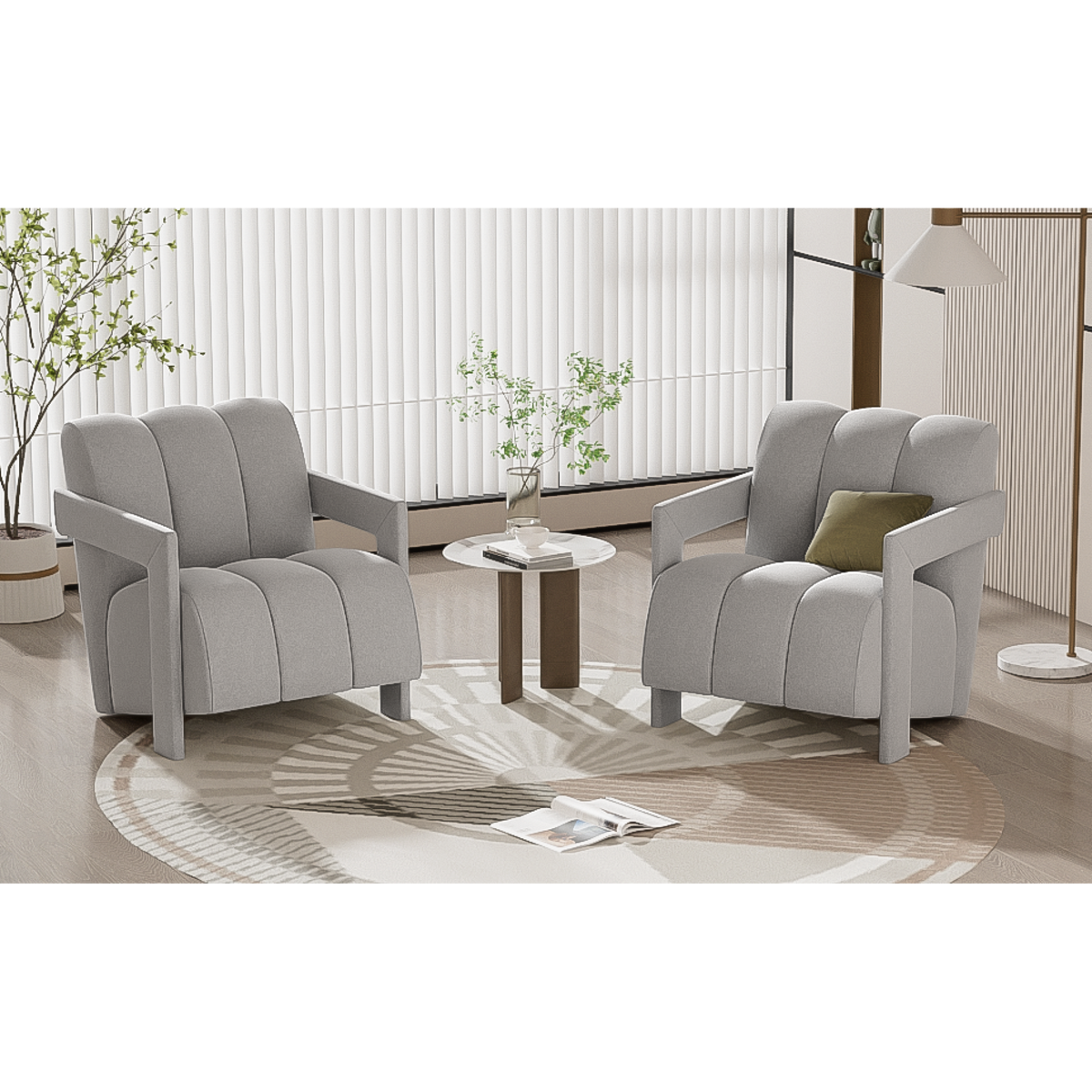 variant-group:rf-n724sj000138aae|Roomfitters Modern Minimalist Armchairs with L-Shaped Armrests and Polyester Upholstery, Set of 2, Gray