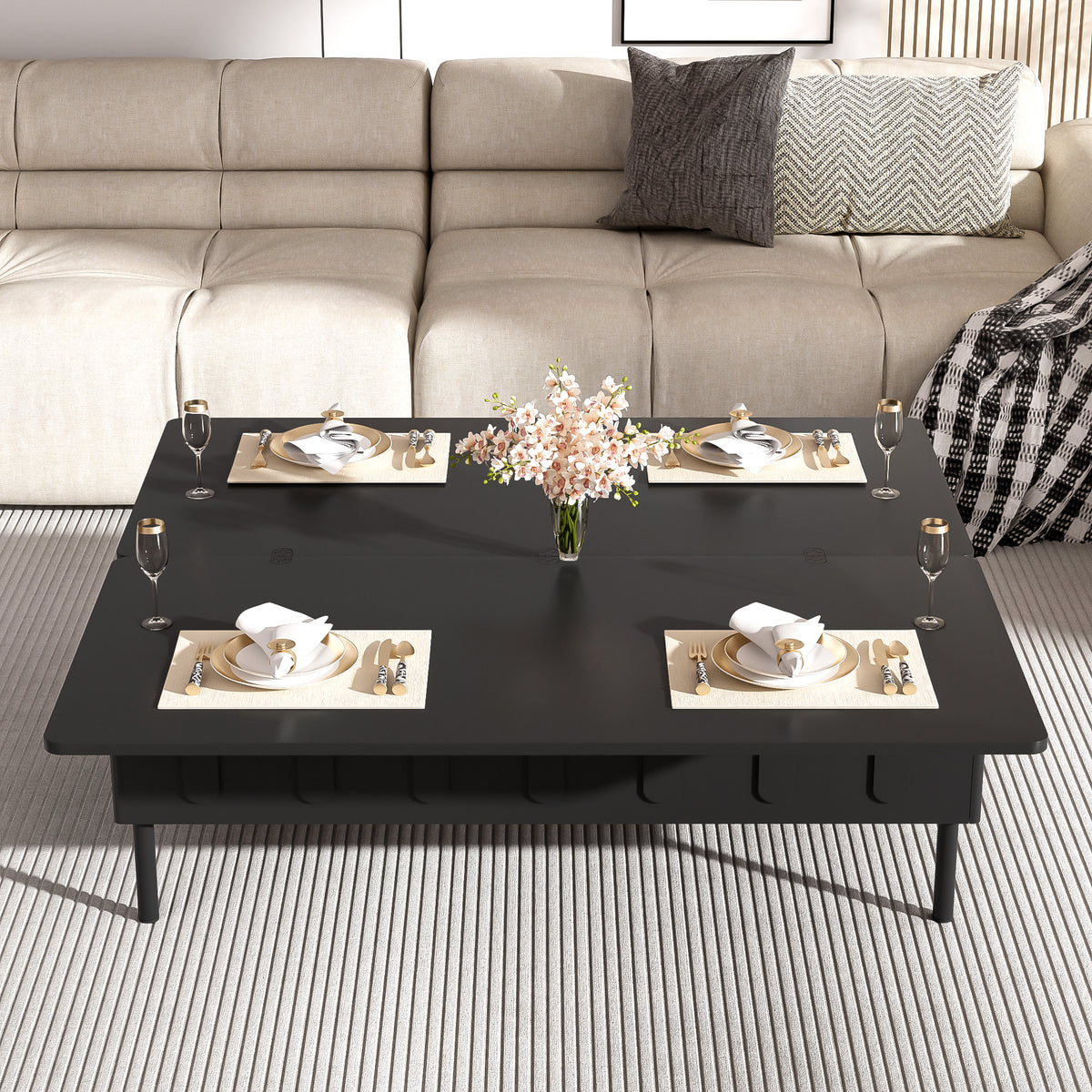 variant-group:rf-n724p292514b|Roomfitters Lift-Top Coffee Table with 2 Drawers and Foldable Top, Hidden Storage Compartment, Adjustable Center Table, Black