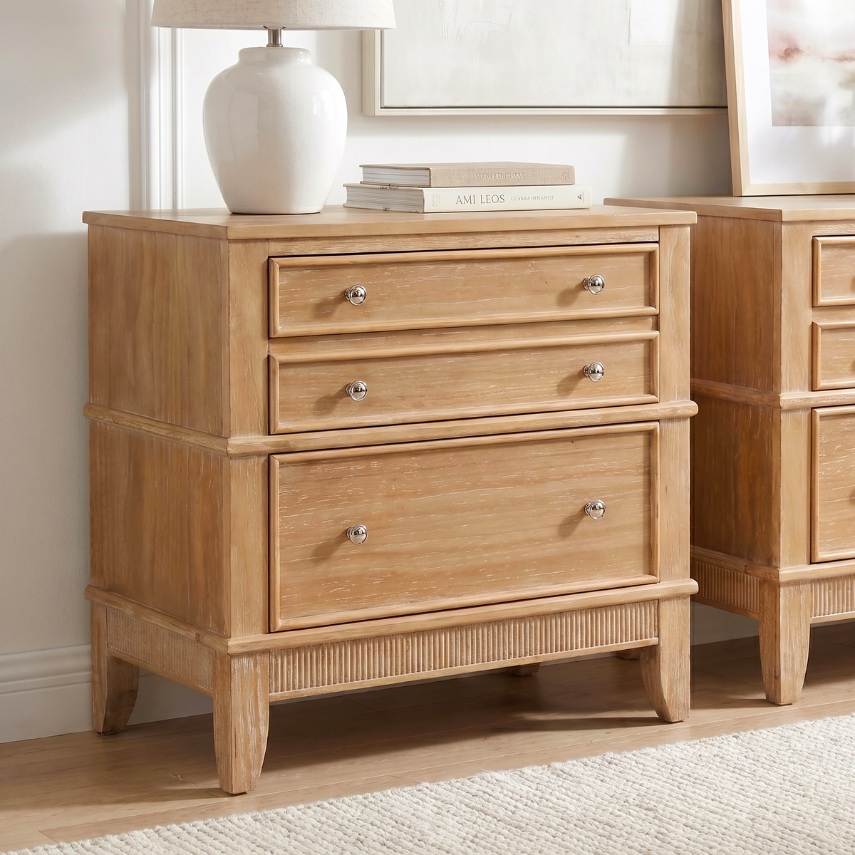 variant-group:rf-n701bs701p183796d|Roomfitters 3 Drawer Farmhouse Wood Nightstand Set of 2, Fully Assembled Bedside Accent Side Table, Felt Lined, Hazel