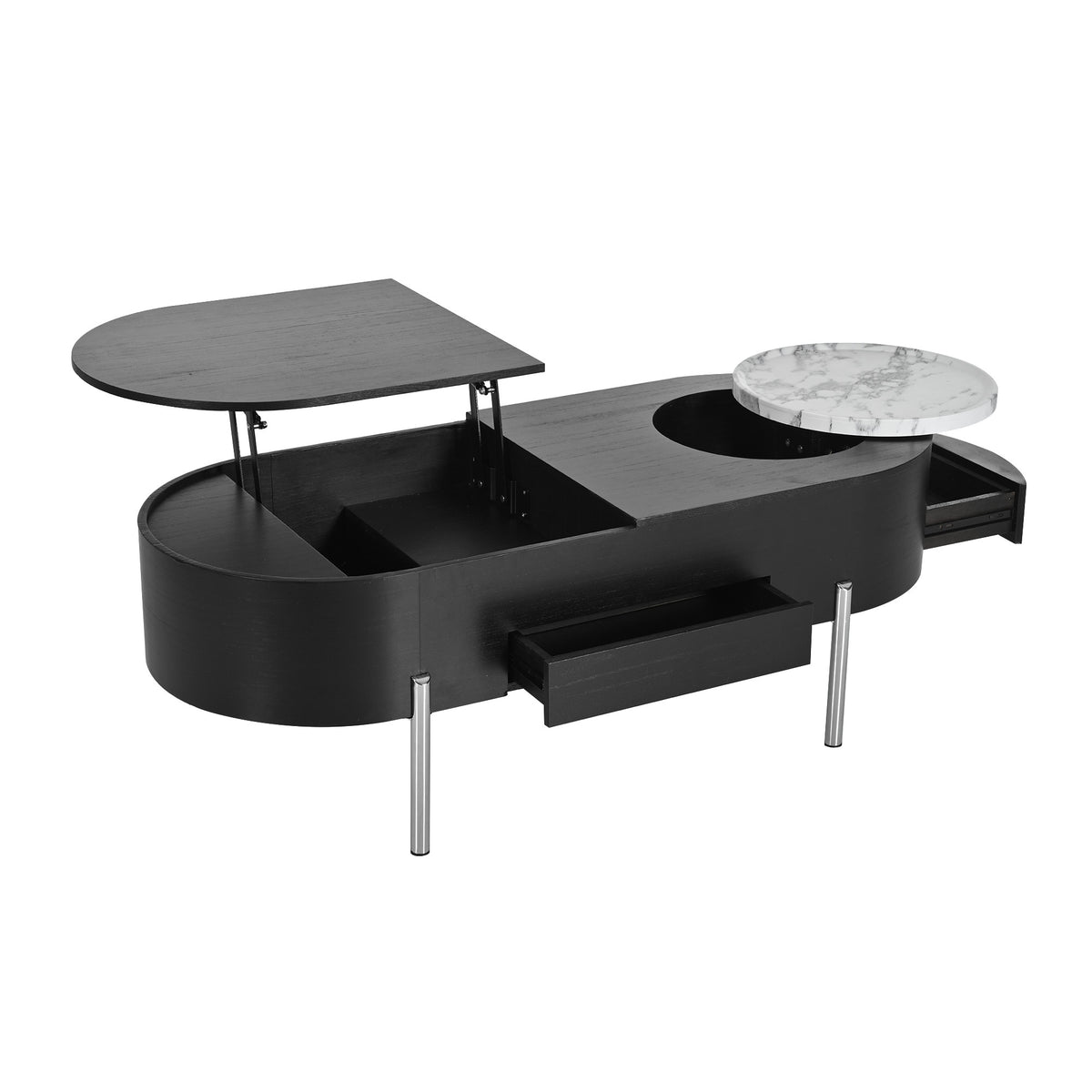 variant-group:rf-n724p228920b|Roomfitters Lift Top Oval Coffee Table with Rotating Marble Tray and Hidden Compartment, Black