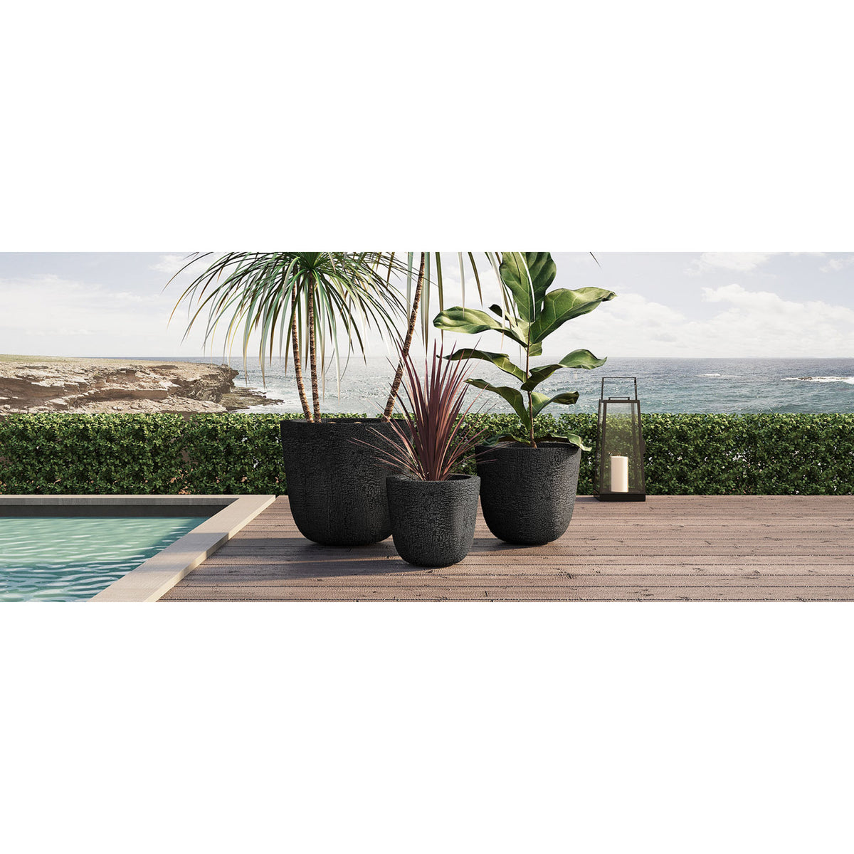 variant-group:rf-n711p406660b|Roomfitters Lightweight MGO Planter Set of 3, Round Weather Resistant Outdoor Indoor Flower Pots for Garden Patio, Black