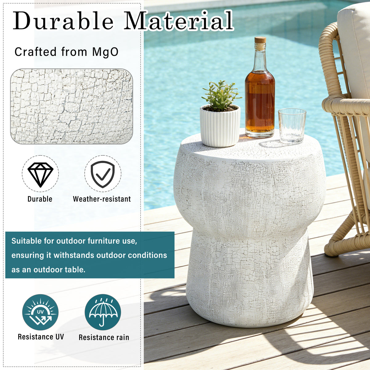 variant-group:rf-n711p422075k|Roomfitters Modern Grey Double Barrel Patio Side Table, Distressed Concrete Coffee Table, MgO Garden Stool