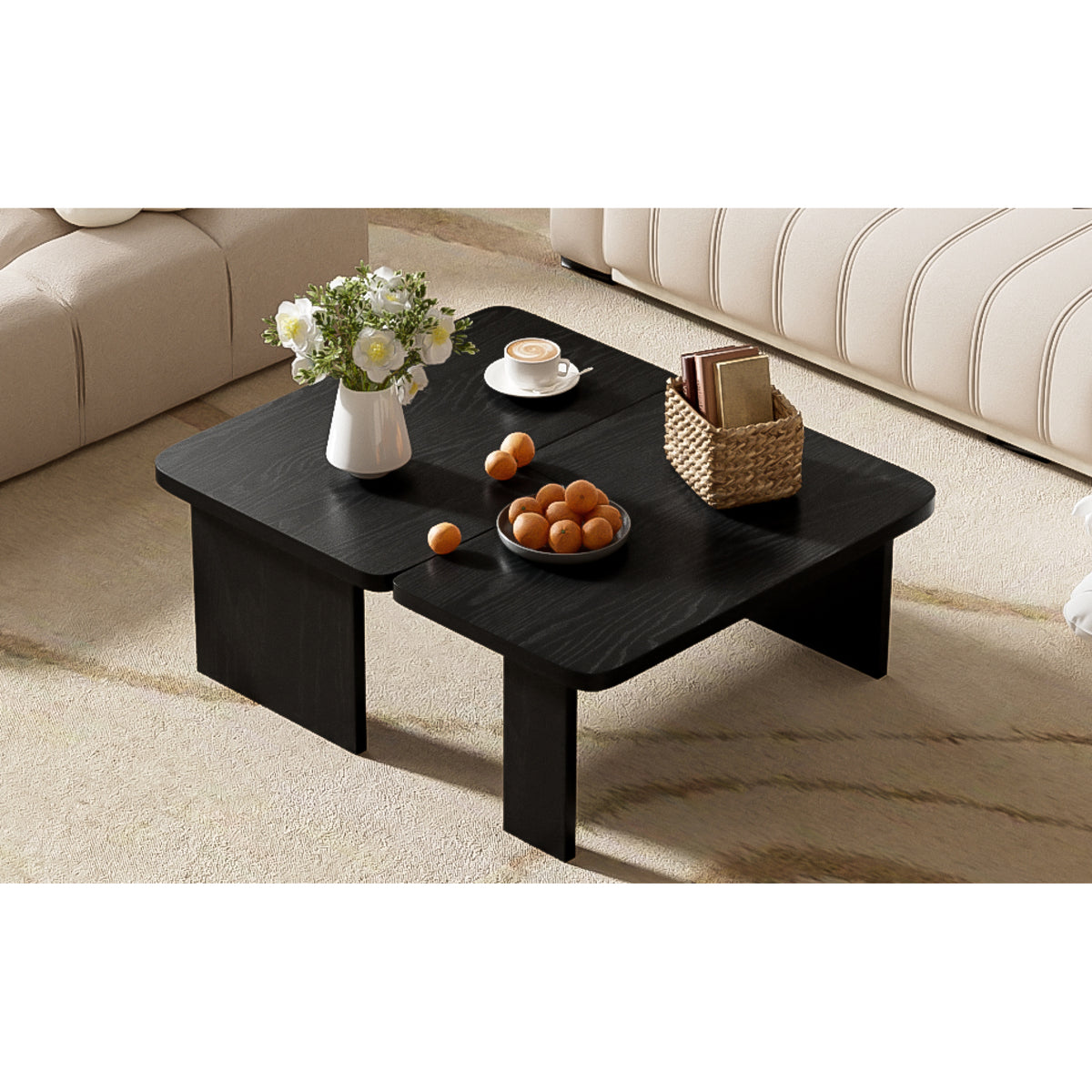 variant-group:rf-n724p232174b|Roomfitters Minimalist Coffee Table Set, Rectangular Center Table with Two-Tone Design, Black