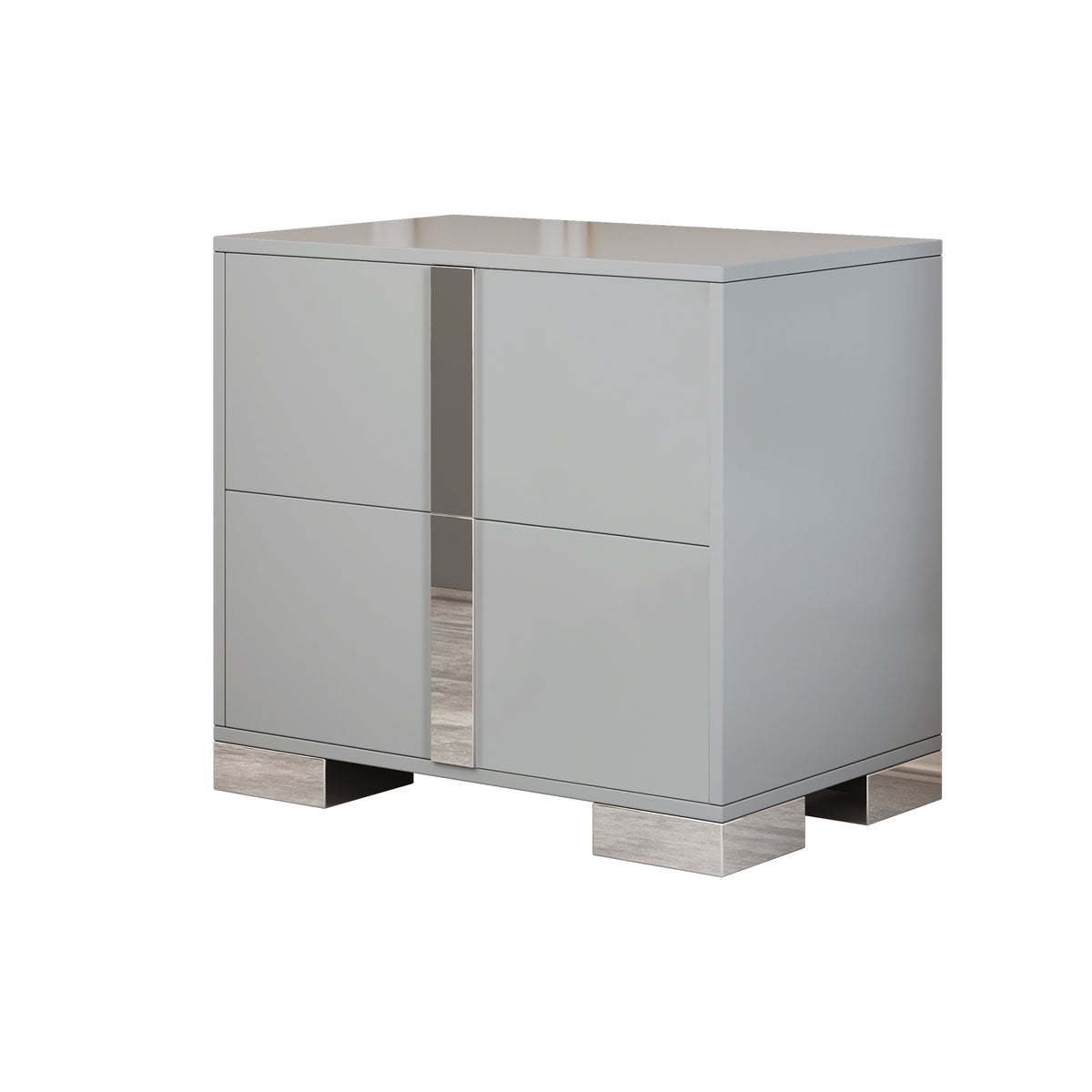 variant-group:rf-n733p307938g|Roomfitters Elegant Mirrored Nightstand with 2 Drawers and Metal Handle, Bedside Table for Bedroom or Living Room, Gray