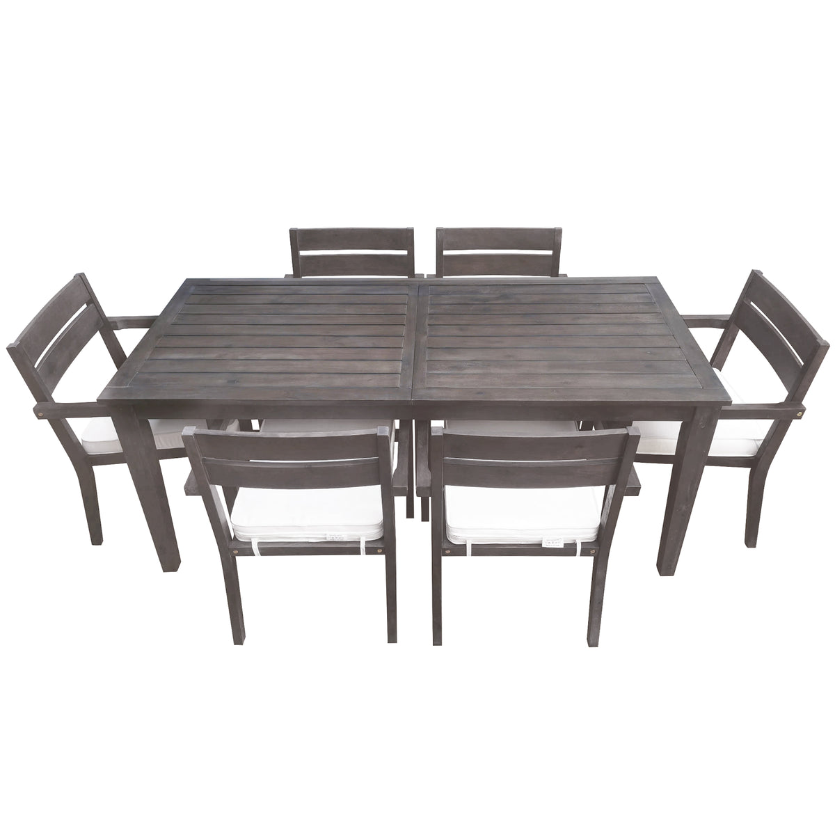 variant-group:rf-n711wy000459aae|Roomfitters 7-Piece Acacia Wood Outdoor Dining Set with Cushions, 6 Armchairs and Rectangular Table for Patio Garden, Gray