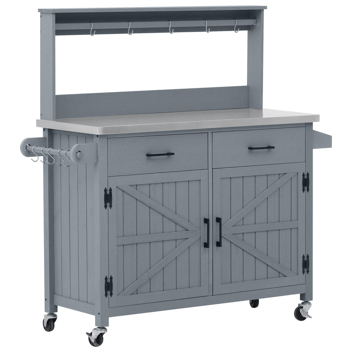 variant-group:rf-n707p409087g|Roomfitters 54.1" Grill Cart, Outdoor Kitchen Prep Station with Stainless Steel Top and Propane Tank Storage, Grey+Blue