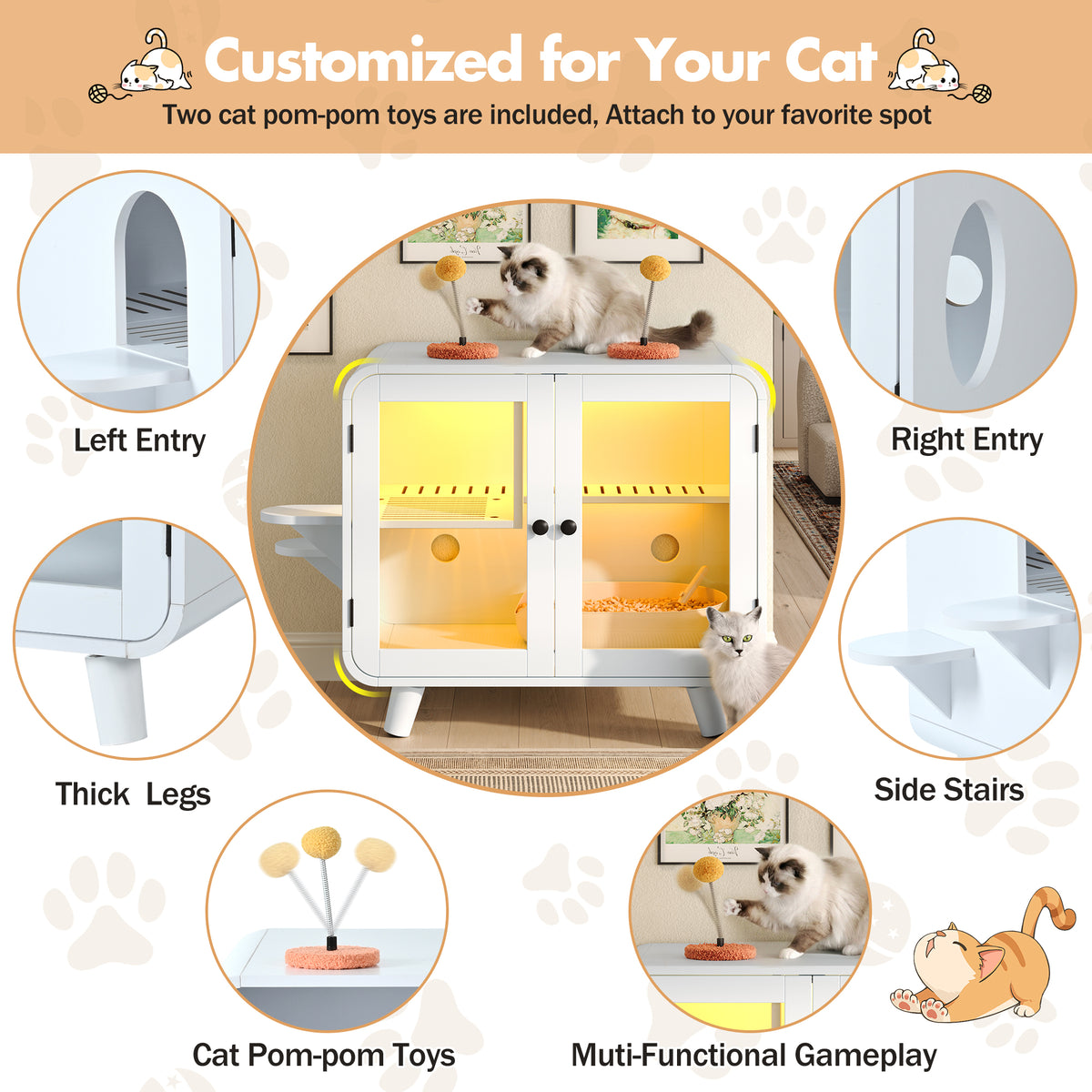 variant-group:rf-n704p419240k|Roomfitters Retro TV-Style Hidden Cat Litter Box Enclosure with App Controlled RGB LED Lights and Stairs White