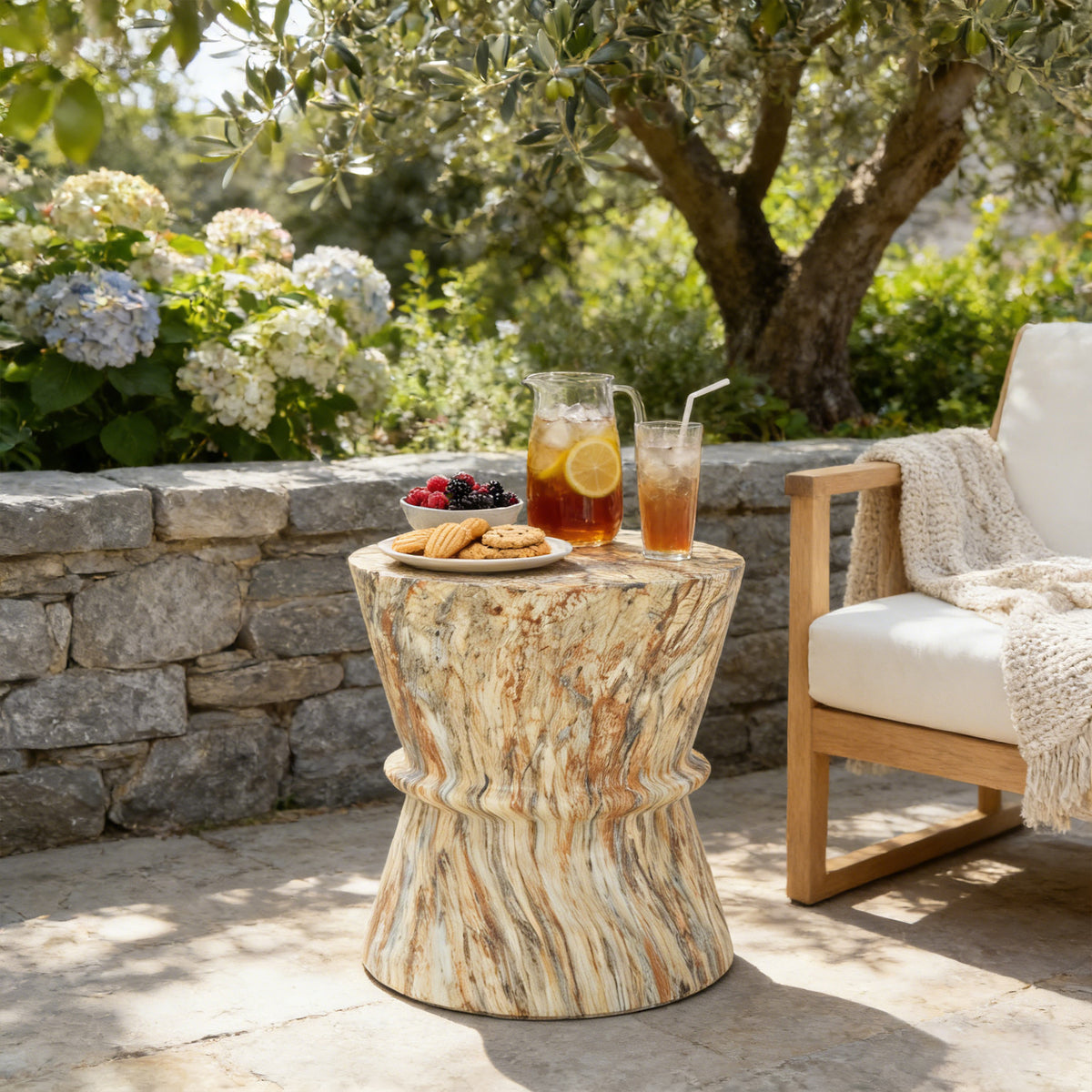 variant-group:rf-n711p422072a|Roomfitters Mid-Century Amber Hourglass Outdoor Side Table, Lightweight Concrete Accent Table, MgO Garden End Table