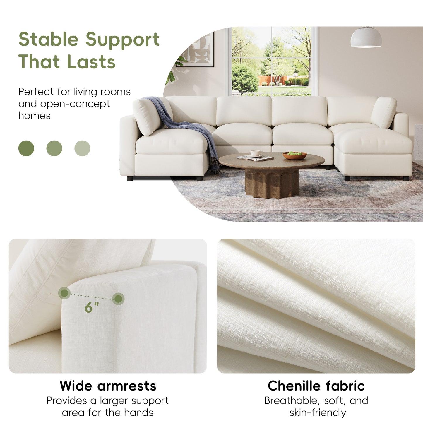 variant-group:rf-n723s9792a|Roomfitters 129 Inch Oversized U-Shaped Modular Sectional Sofa, Large Upholstered Living Room Seating Couch Furniture, White
