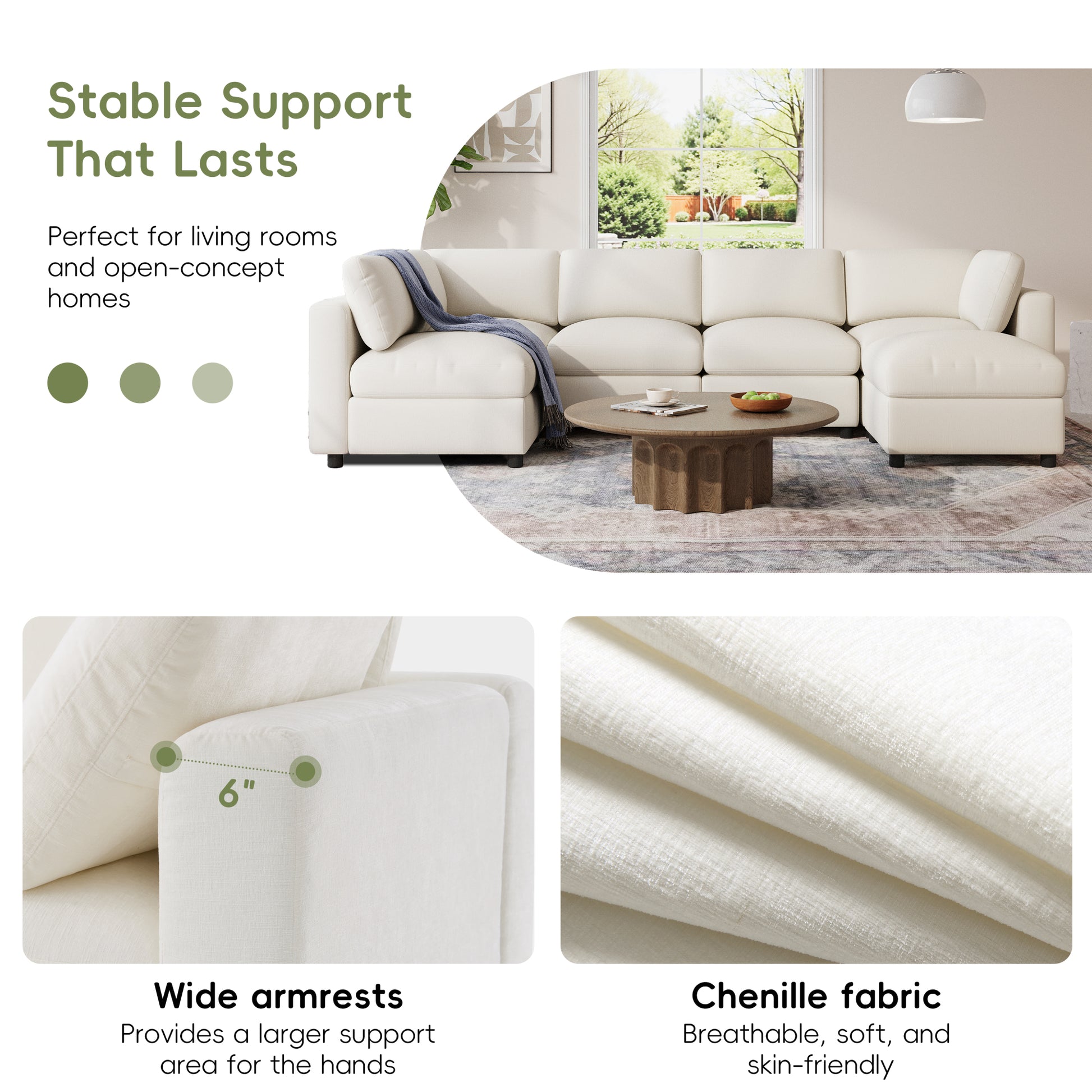 variant-group:rf-n723s9792a|Roomfitters 129 Inch Oversized U-Shaped Modular Sectional Sofa, Large Upholstered Living Room Seating Couch Furniture, White