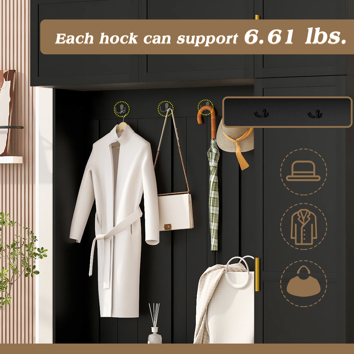 variant-group:rf-n724sj000166aab|Roomfitters American Style 4-in-1 Hall Tree, Upholstered Entryway Bench, Antique Black