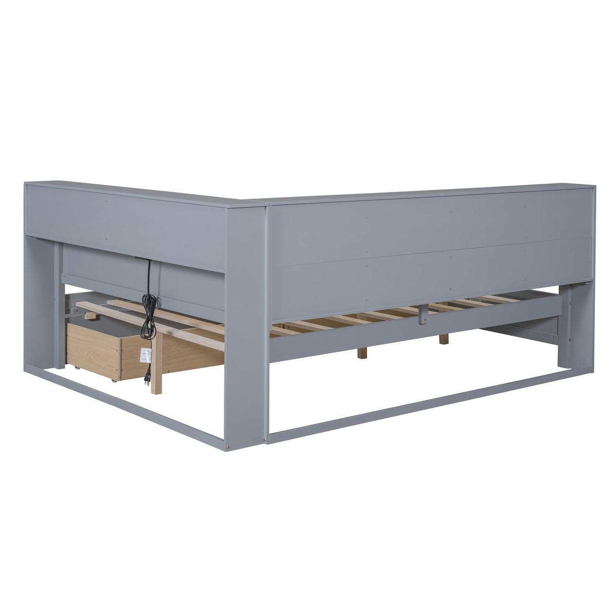 Roomfitters Wooden Full Size Daybed with Versatile Storage Shelf and USB Charging Ports, Functional Design for Modern Living, Grey