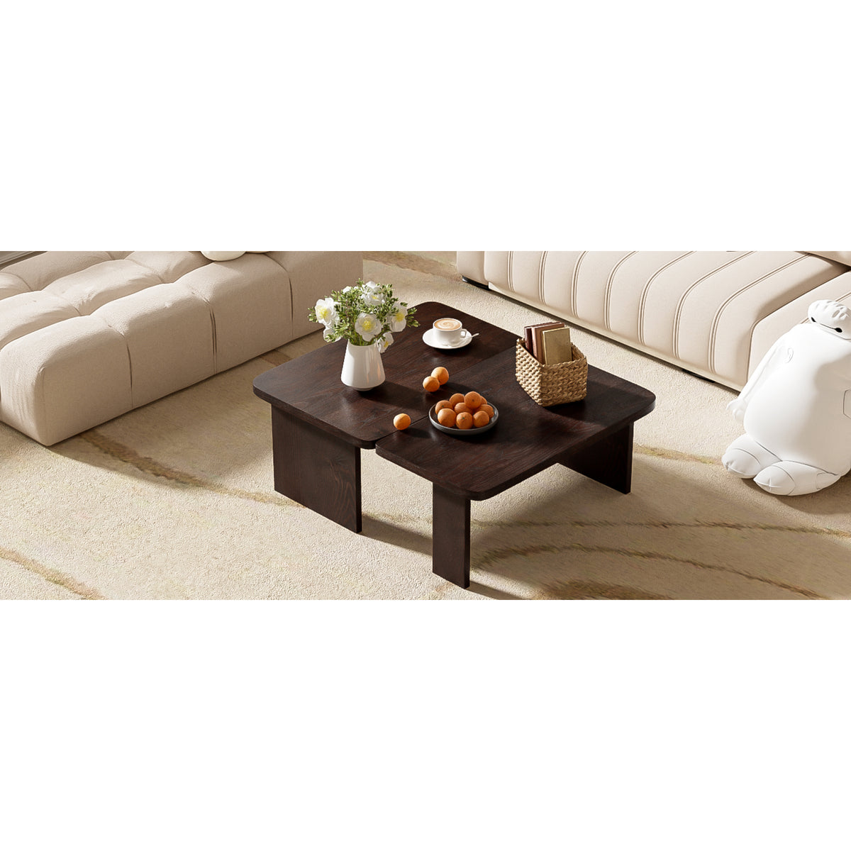 variant-group:rf-n724p232174p|Roomfitters Minimalist Coffee Table Set, Rectangular Center Table with Two-Tone Design, Espresso