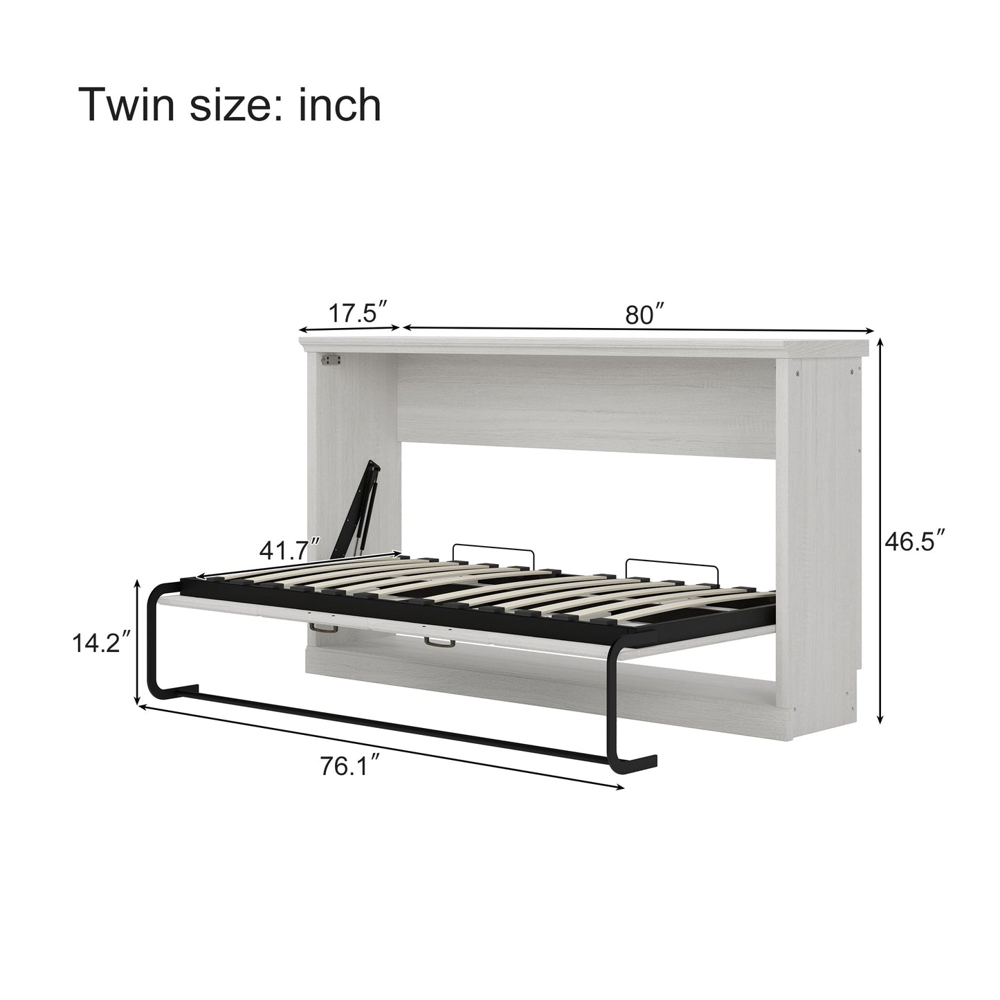 Roomfitters Twin Size Horizontal Murphy Bed Frame, Hideaway Cabinet Wall Bed, Dual Piston System Guest Room, Rustic White Roomfitters