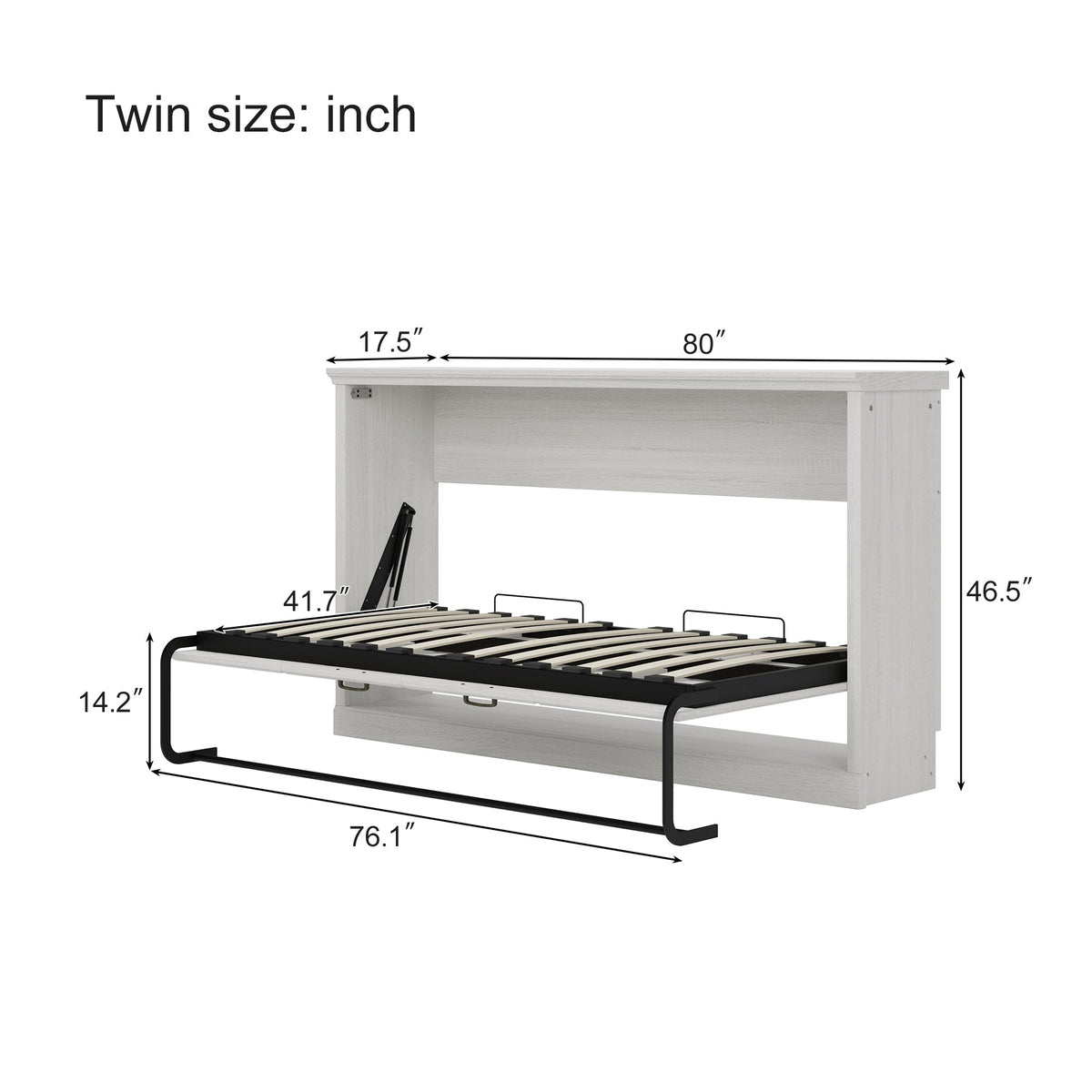 Roomfitters Twin Size Horizontal Murphy Bed Frame, Hideaway Cabinet Wall Bed, Dual Piston System Guest Room, Rustic White Roomfitters