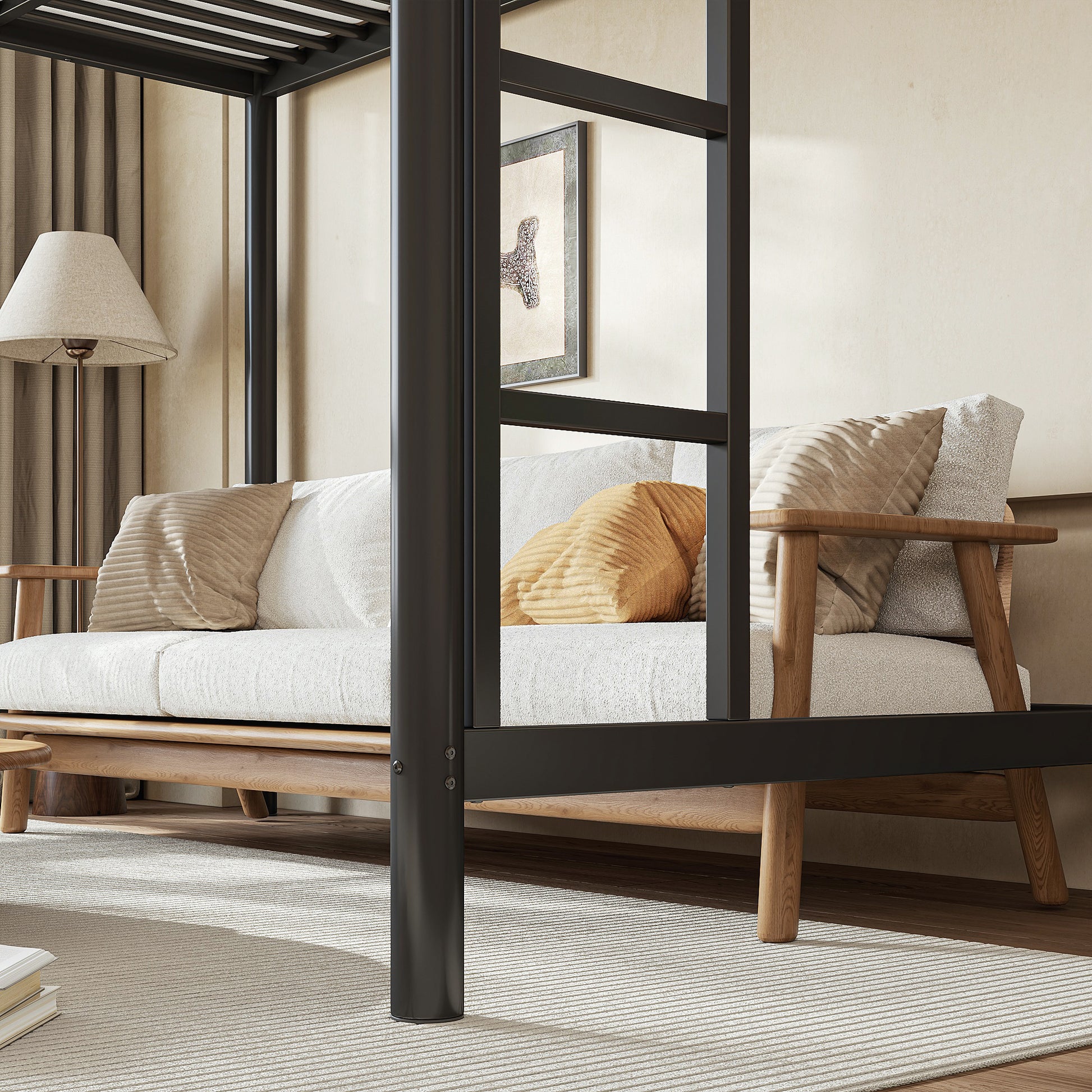 variant-group:rf-w1580p455013|Roomfitters Twin XL Size Metal Loft Bed Frame with Guardrails, Heavy Duty Space Saving High Loft Bed Dual Ladders, Black