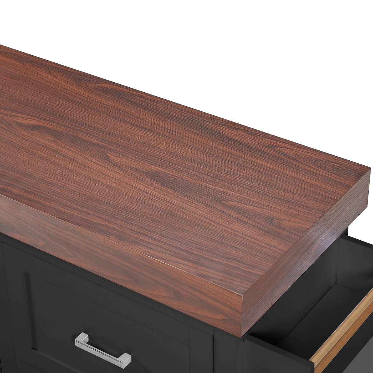 variant-group:rf-n707s000025b|Roomfitters 53" Kitchen Island with Butcher Block Top, Storage Cabinet with Drawers, Spice Rack and Towel Holder, Black
